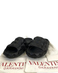 Valentino Roman Stud Turtle Flat Black Rubber Slides EU 38