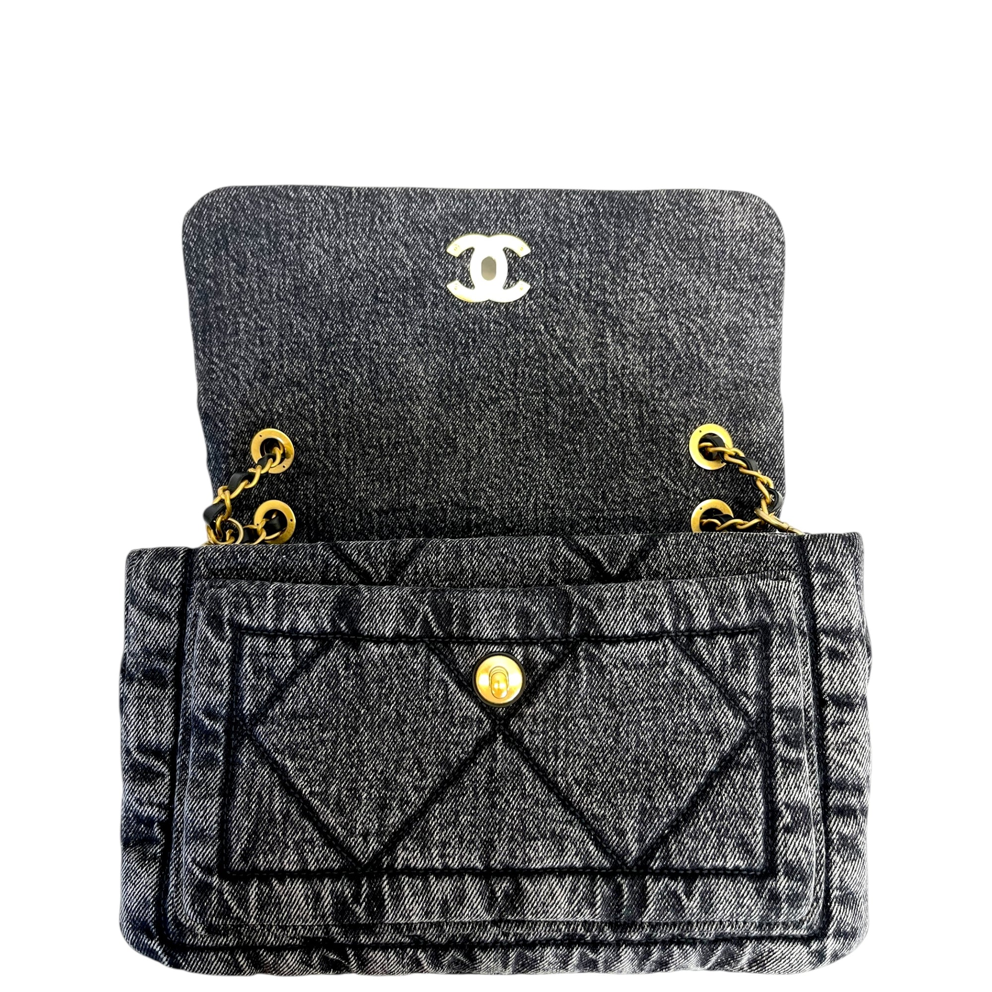 Chanel 25K Large Flap Bag Black Washed Denim