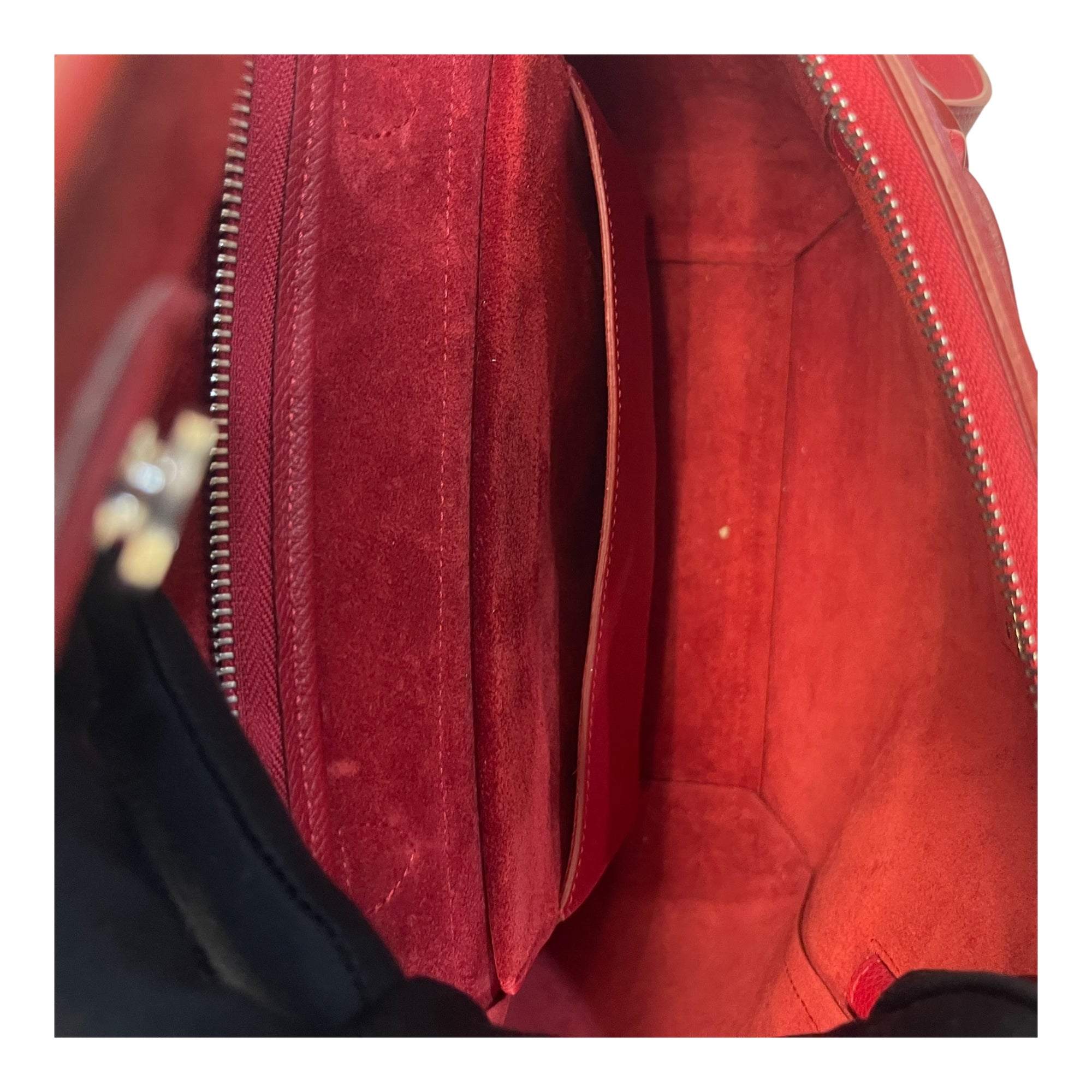 Celine Red Micro Leather Belt Top Handle Bag