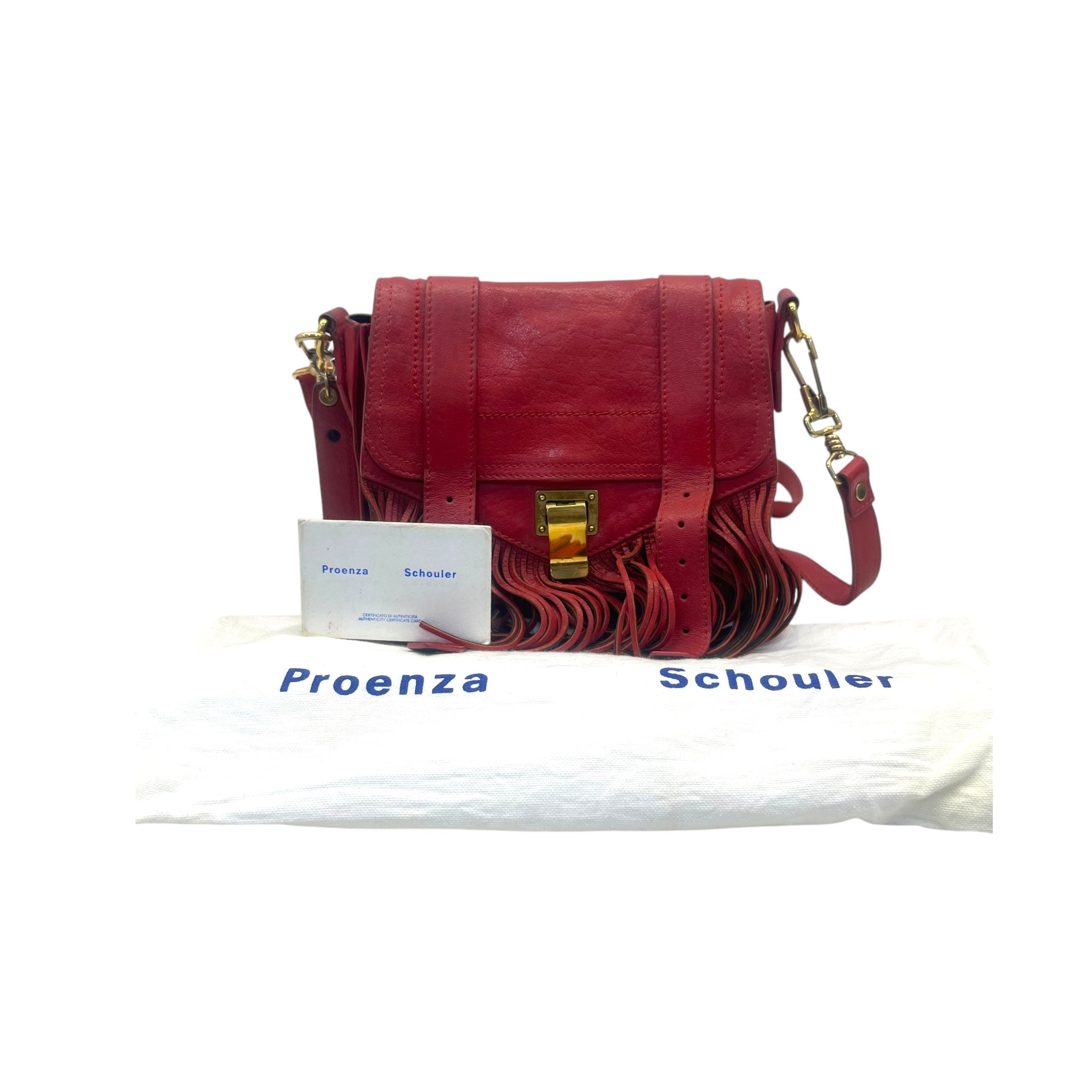 Proenza Schouler Mandarin Red Leather Fringe PS1 Tiny Bag
