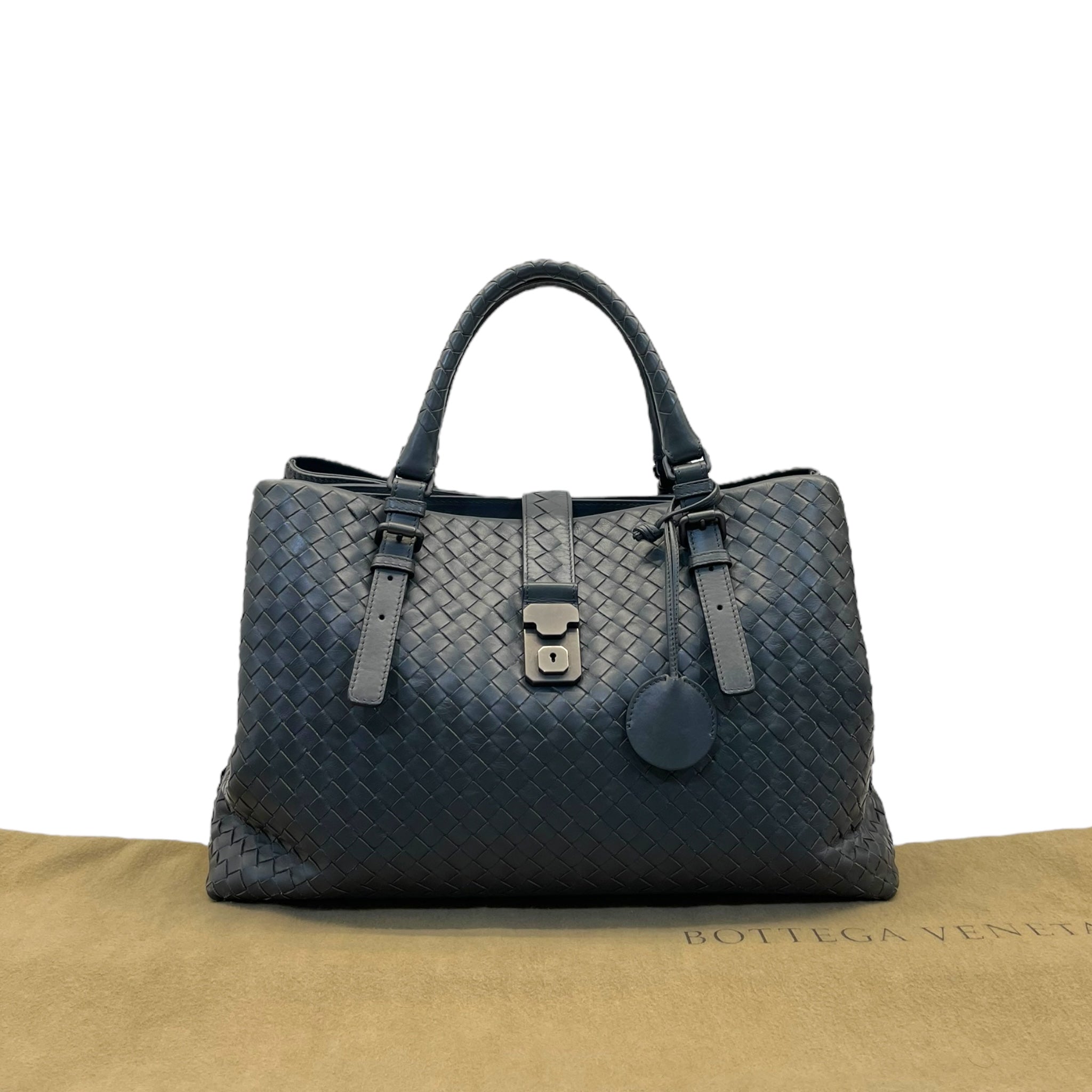 Bottega Veneta Grey Intrecciato Leather Medium Roma Tote Bag