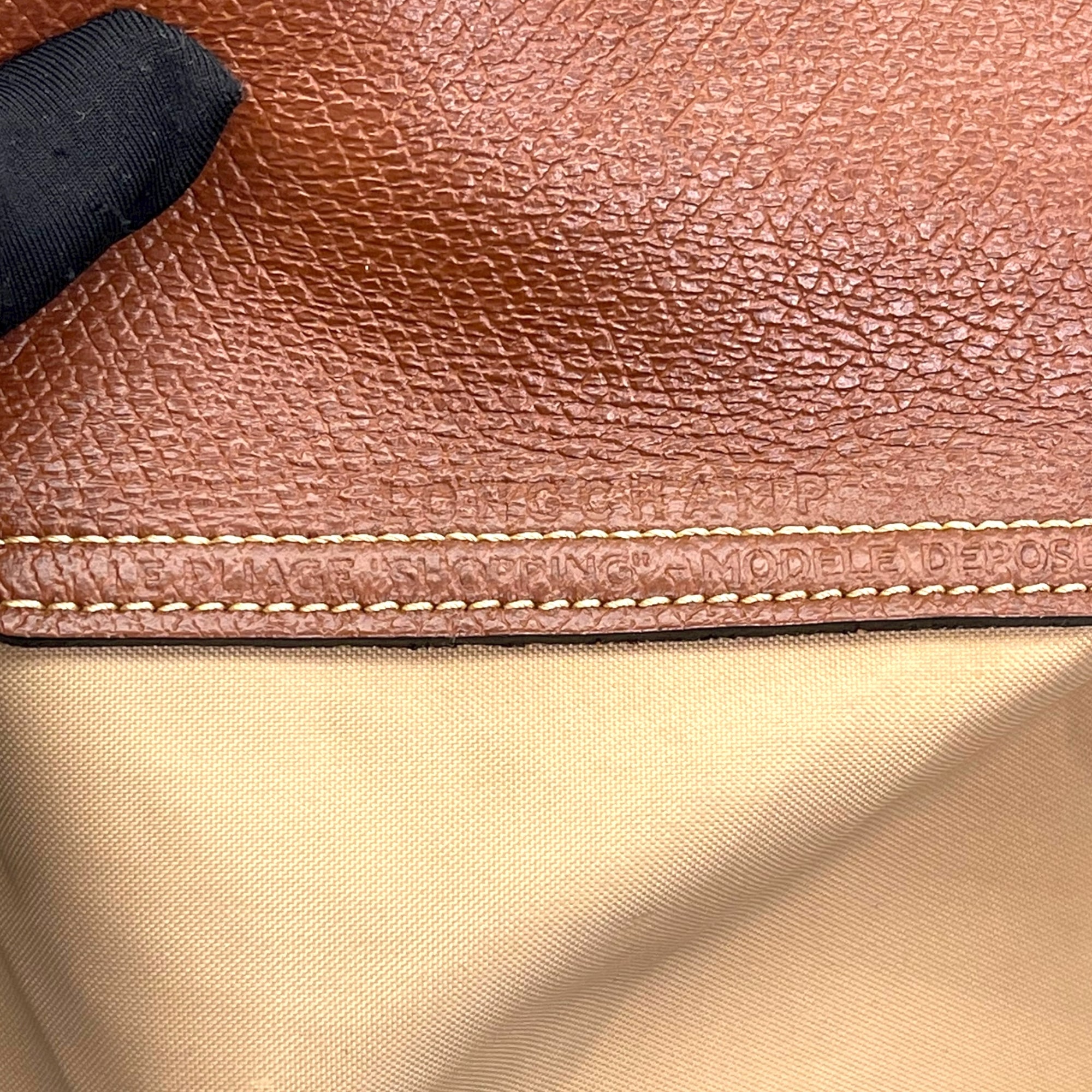 Longchamp Beige/Brown Nylon and Leather medium Le Pliage Tote Bag