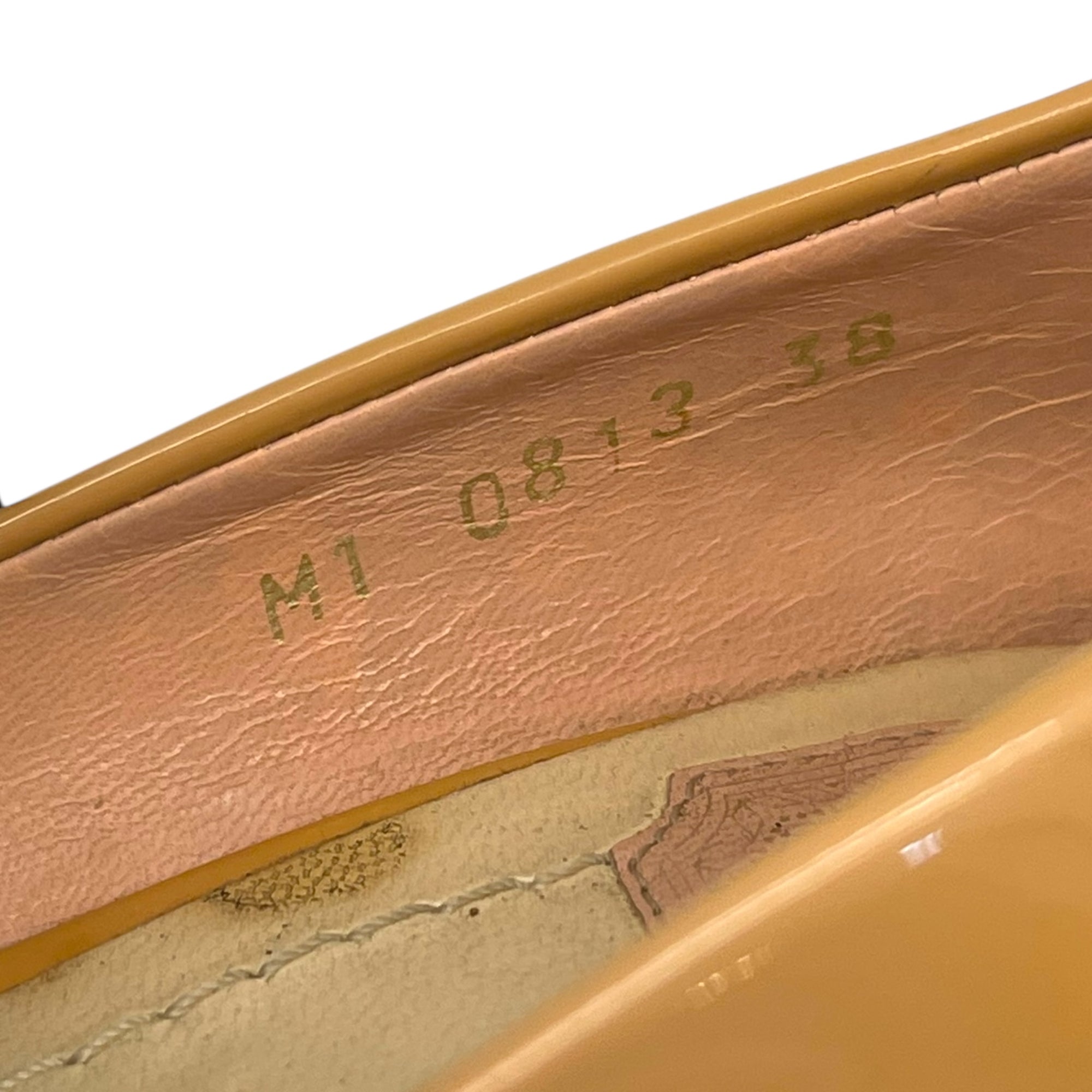 Christian Dior Peep Toe Platform Pumps Beige Patent Leather EU 38