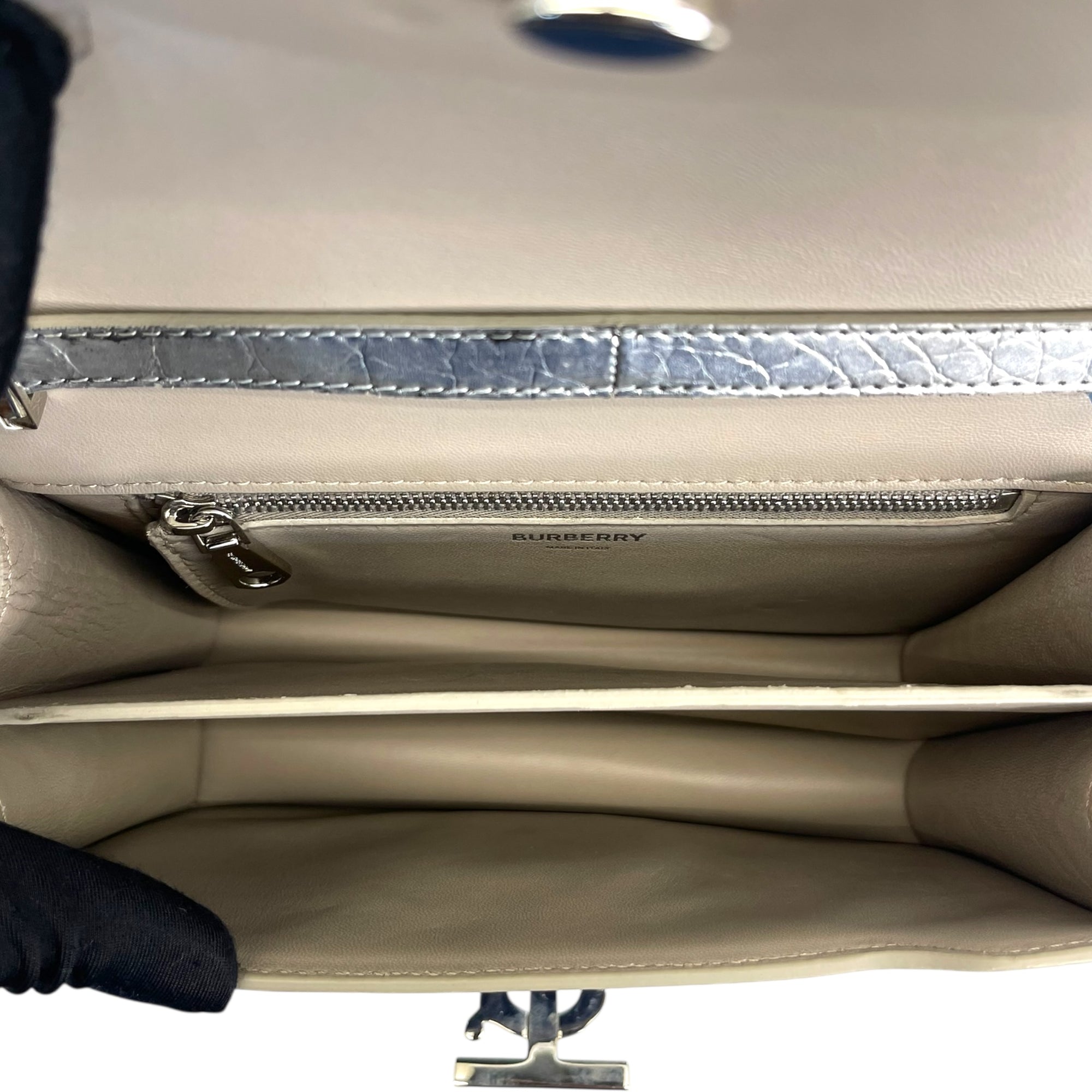 Burberry TB Small Silver Croc Embossed Shoulder Bag