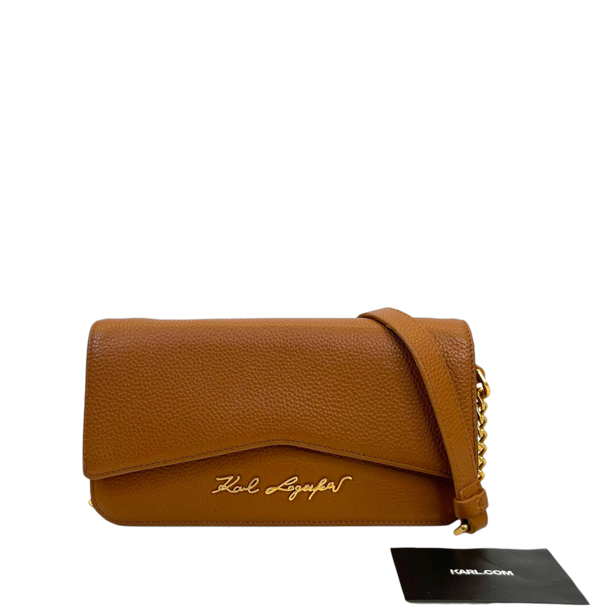Karl Lagerfeld K/Pebble Chain Evening Clutch Brown Leather