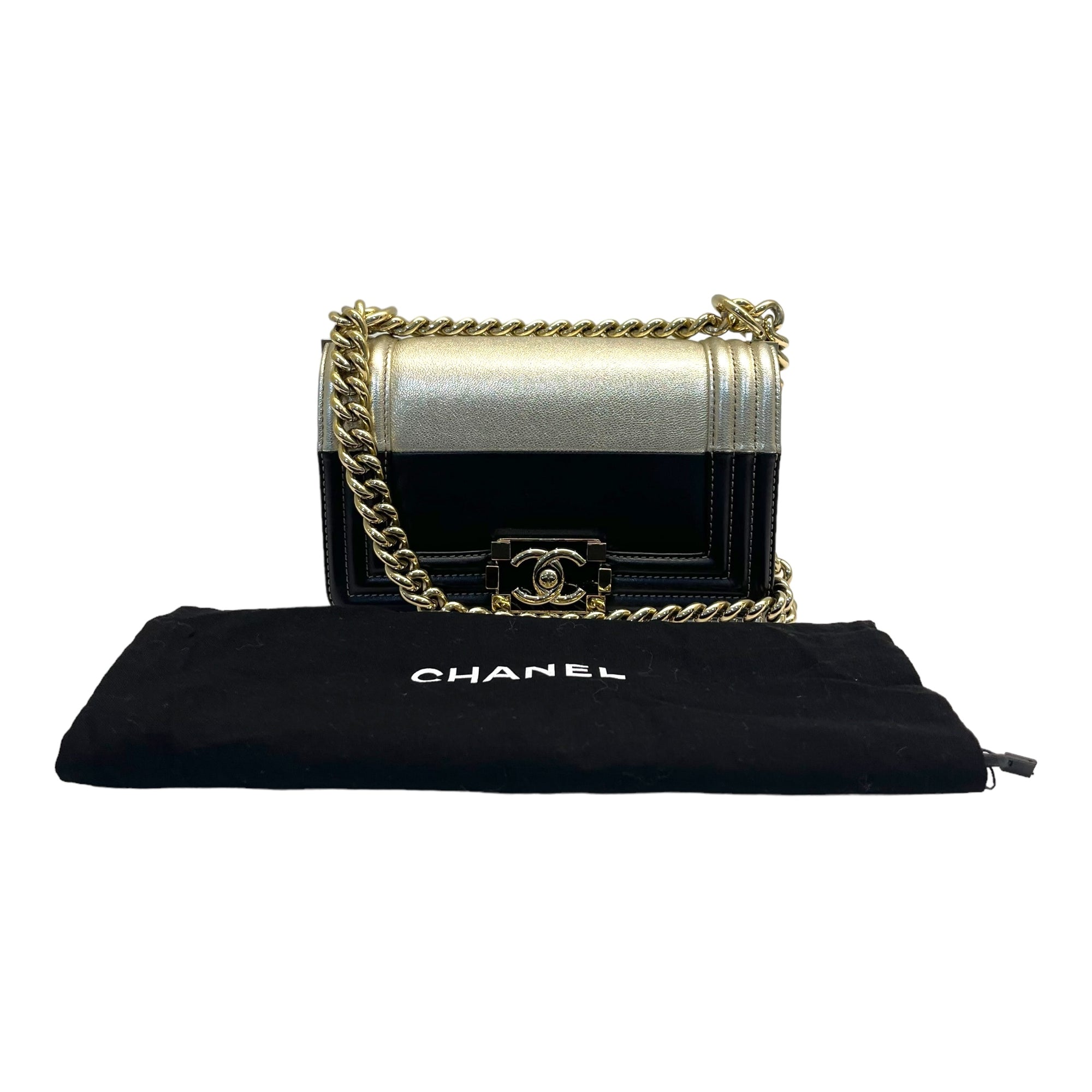 Chanel Boy Black &amp; Metallic Gold Bi-color Small Bag
