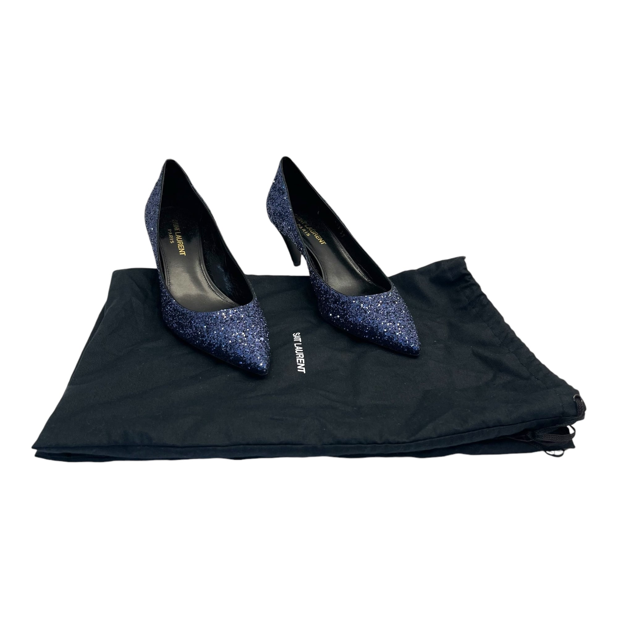 Saint Laurent Charlotte Glitter Point-toe Kitten-Heel Pumps Size EU 37