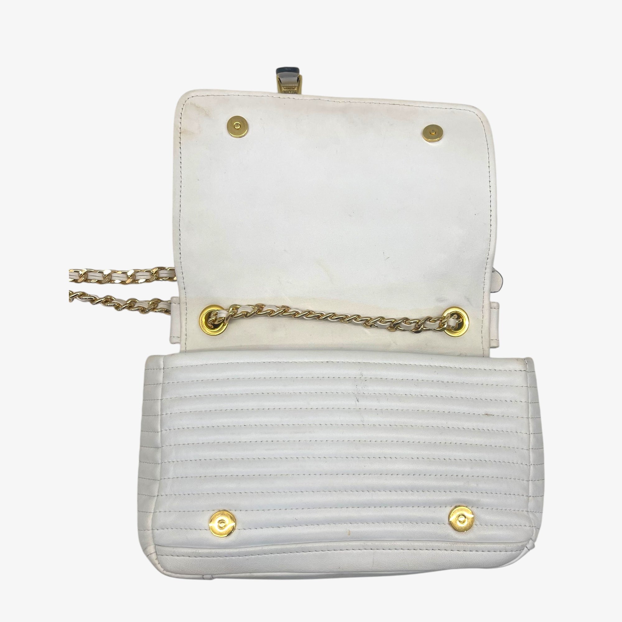 Moschino White Leather Capsule Biker Jacket Shoulder Bag
