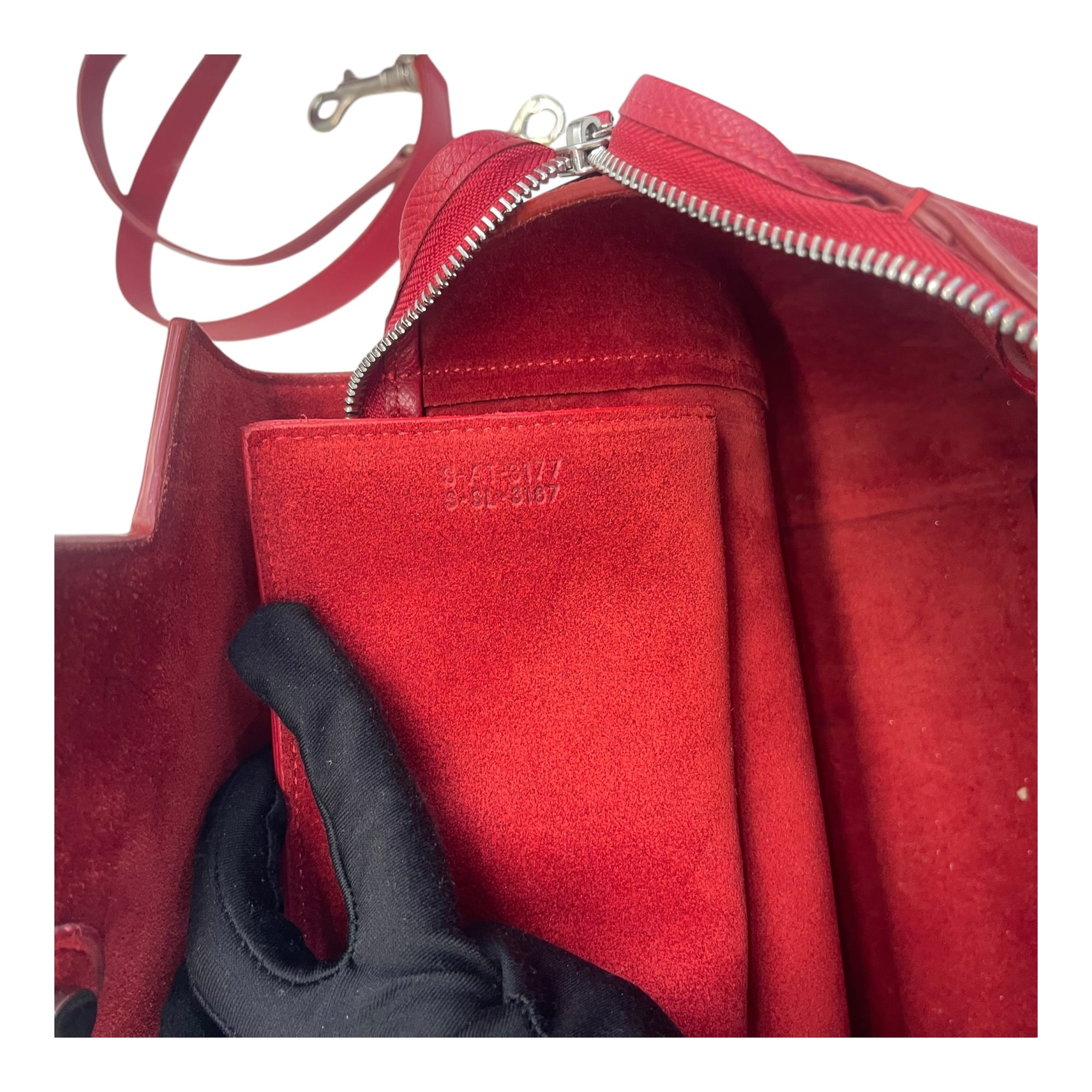 Celine Red Micro Leather Belt Top Handle Bag