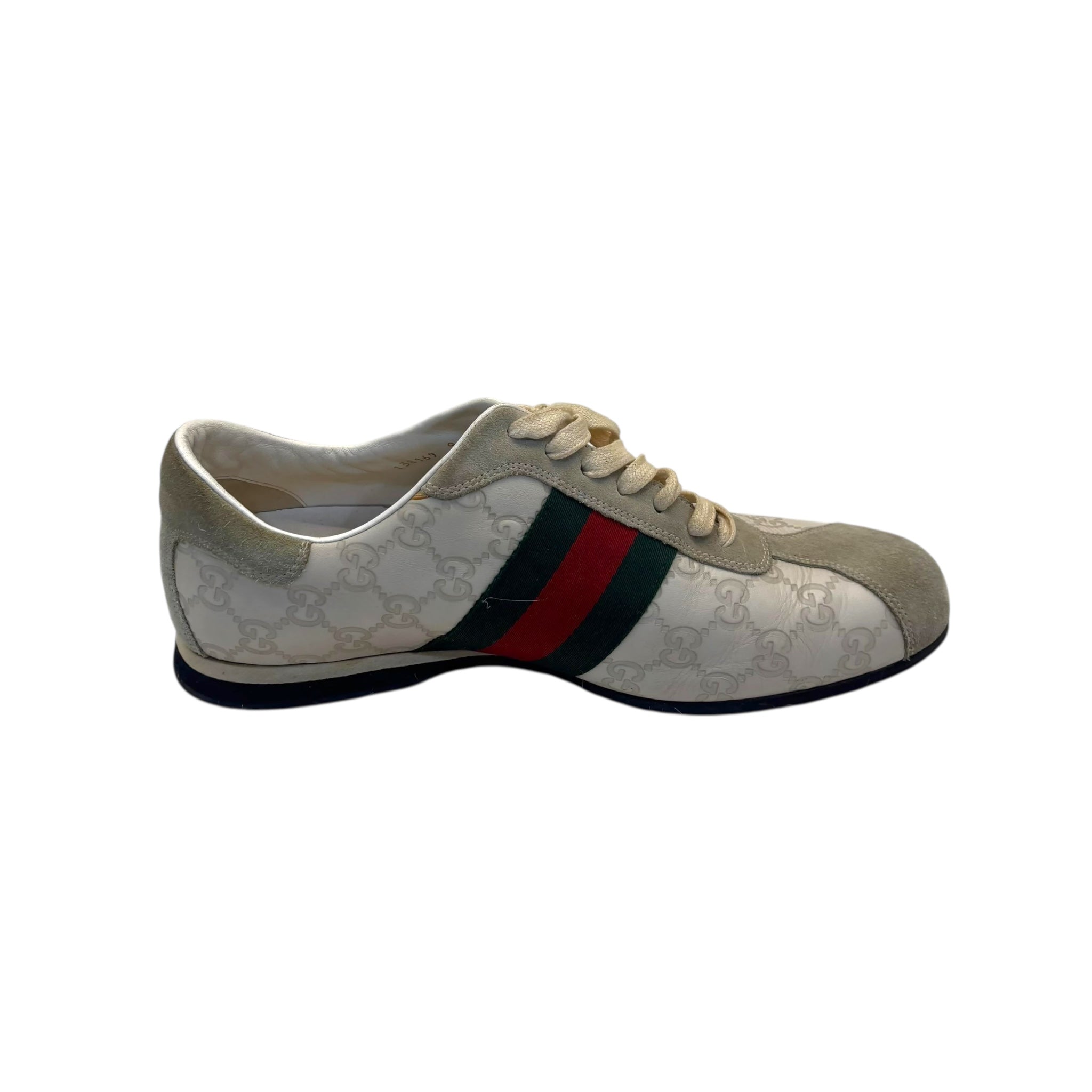Gucci Off White Guccissima Leather and Suede Web Low Top Sneakers EU 43