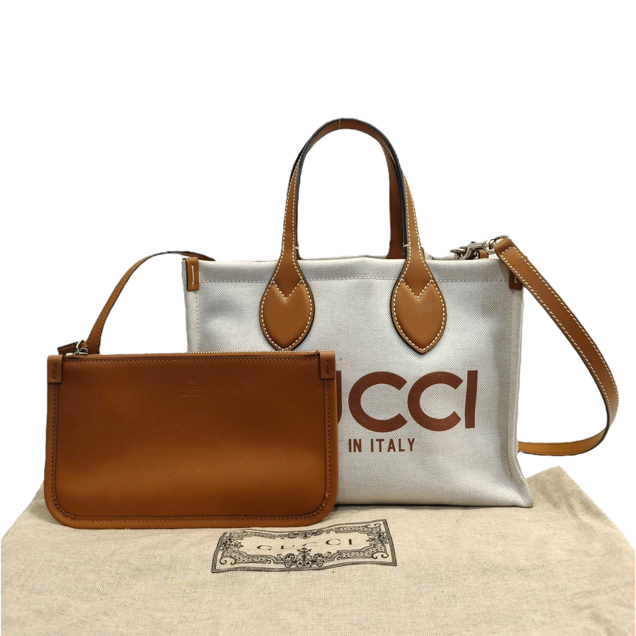 Gucci Mini Tote Bag With Gucci Print Beige Brown