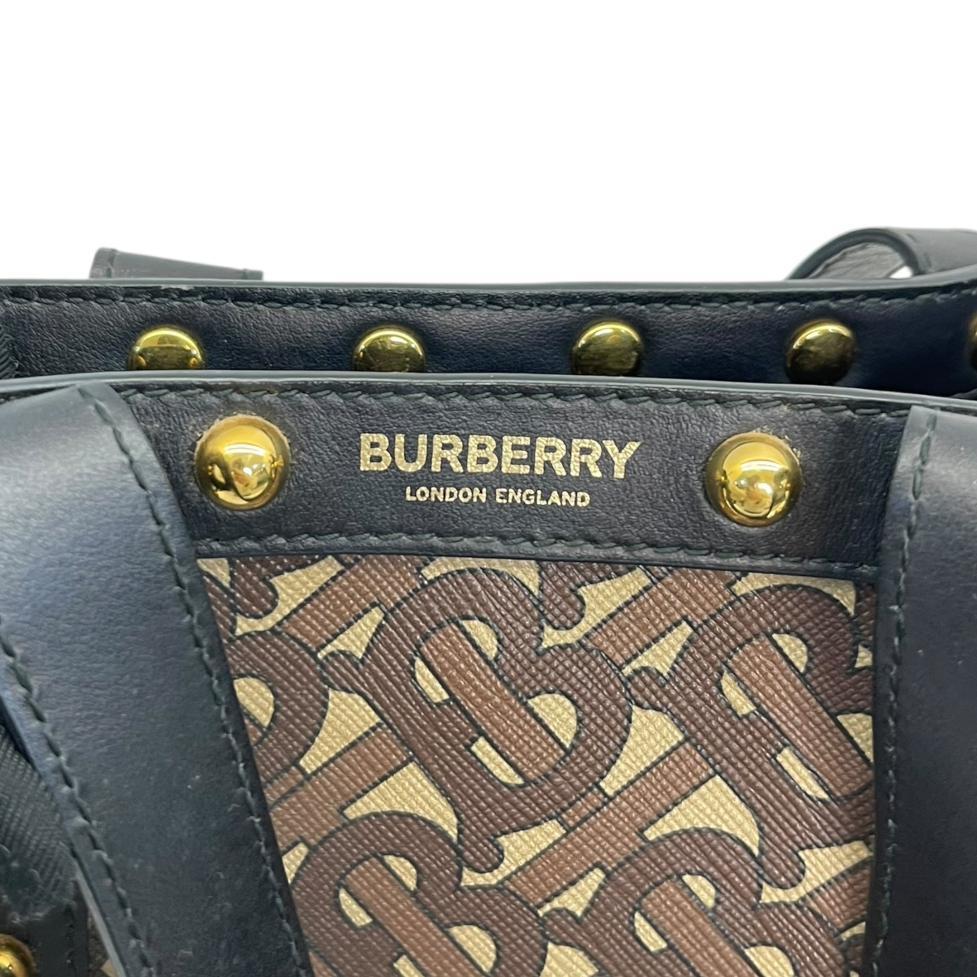 Burberry Brown/Black Monogram Coated Canvas And Leather Studded Book Tote Bag