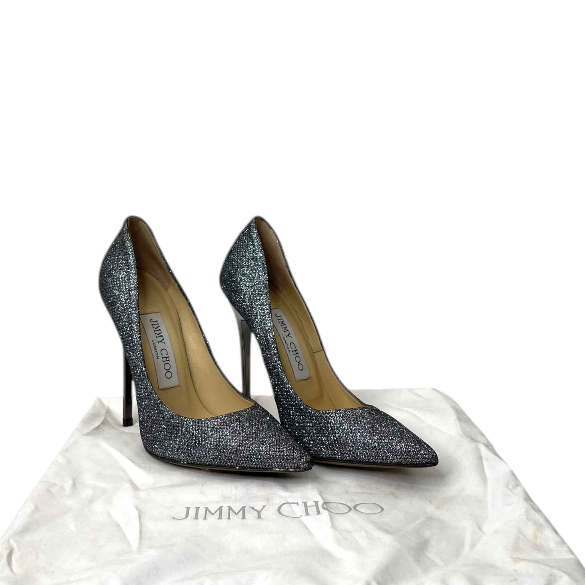 Jimmy Choo Romy Pointed Toe Black Glitter Pumps EU 34