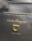 Salvatore Ferragamo Trifolio Black Leather Shoulder Bag Gold-tone Gancini Clasp