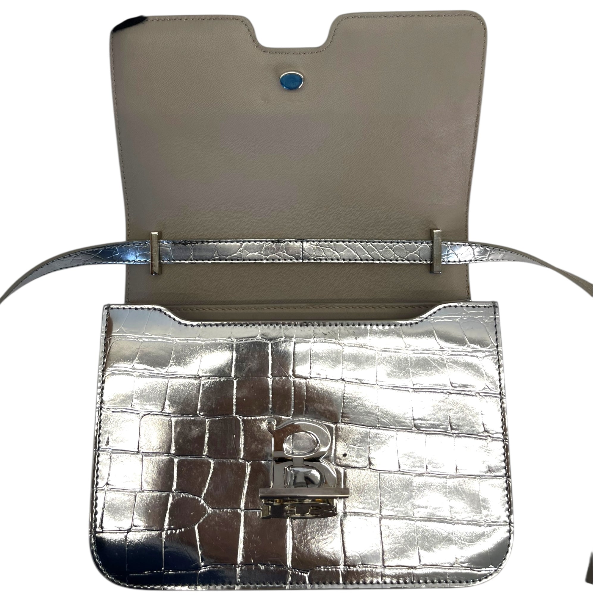 Burberry TB Small Silver Croc Embossed Shoulder Bag