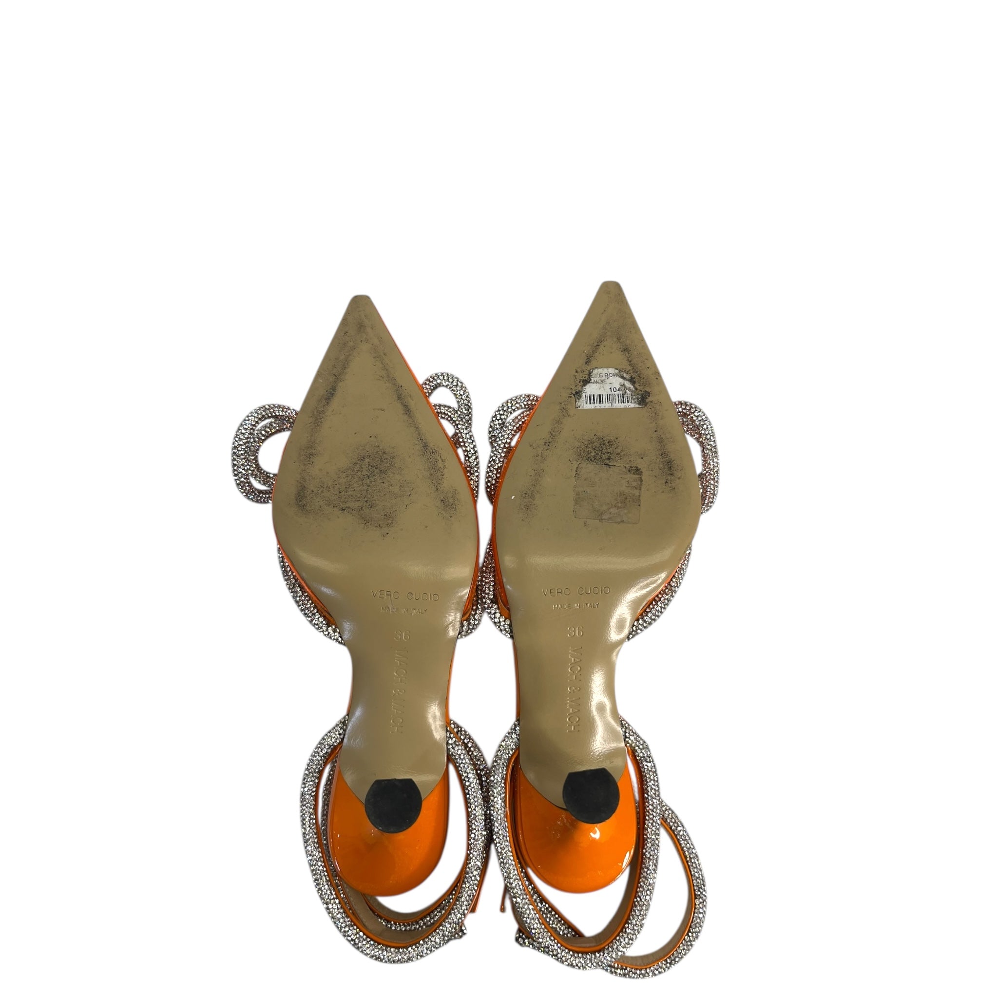 Mach & Mach Double Bow Silk-Satin Orange Pumps EU 36