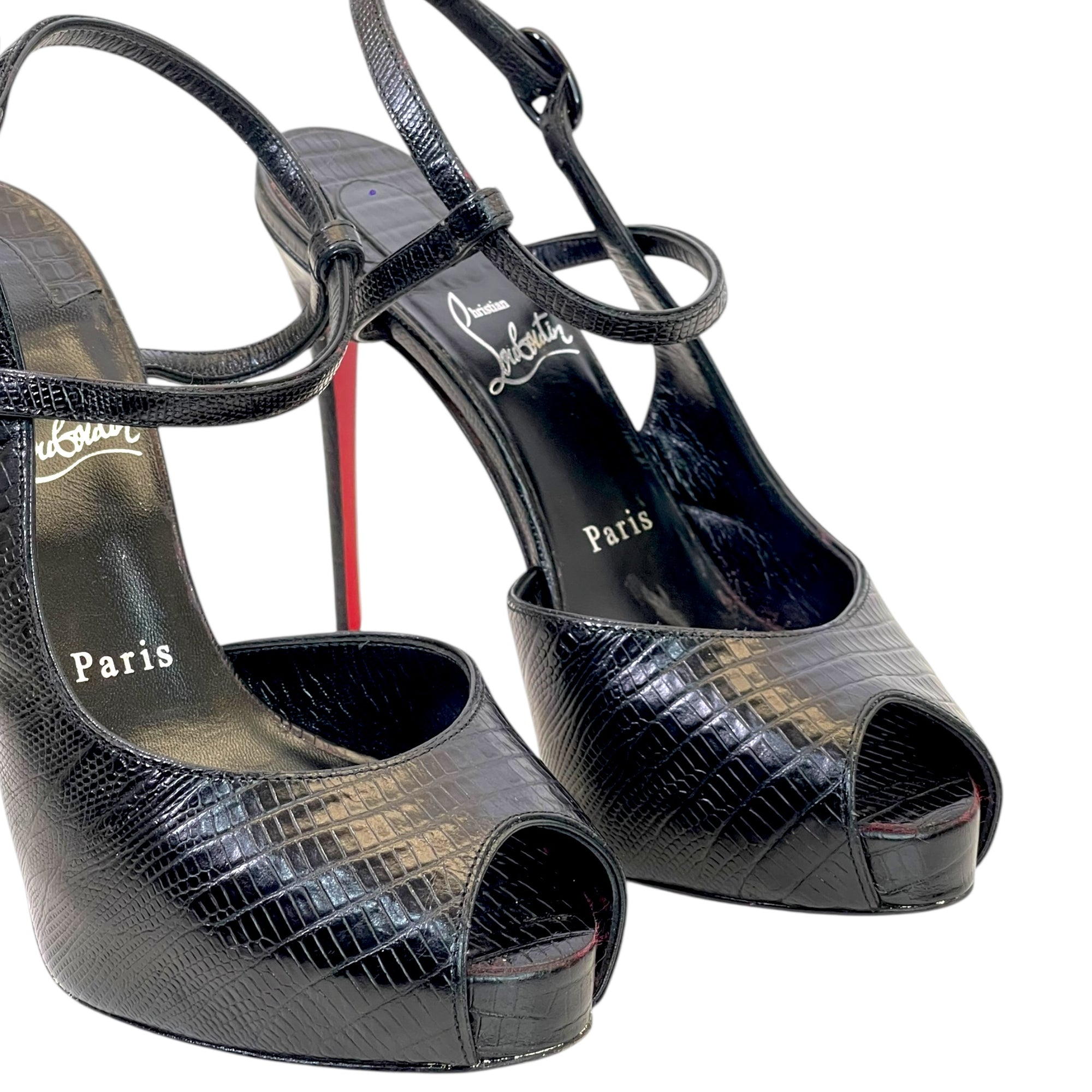 Christian Louboutin Black Croc Embossed Sandals EU 37.5