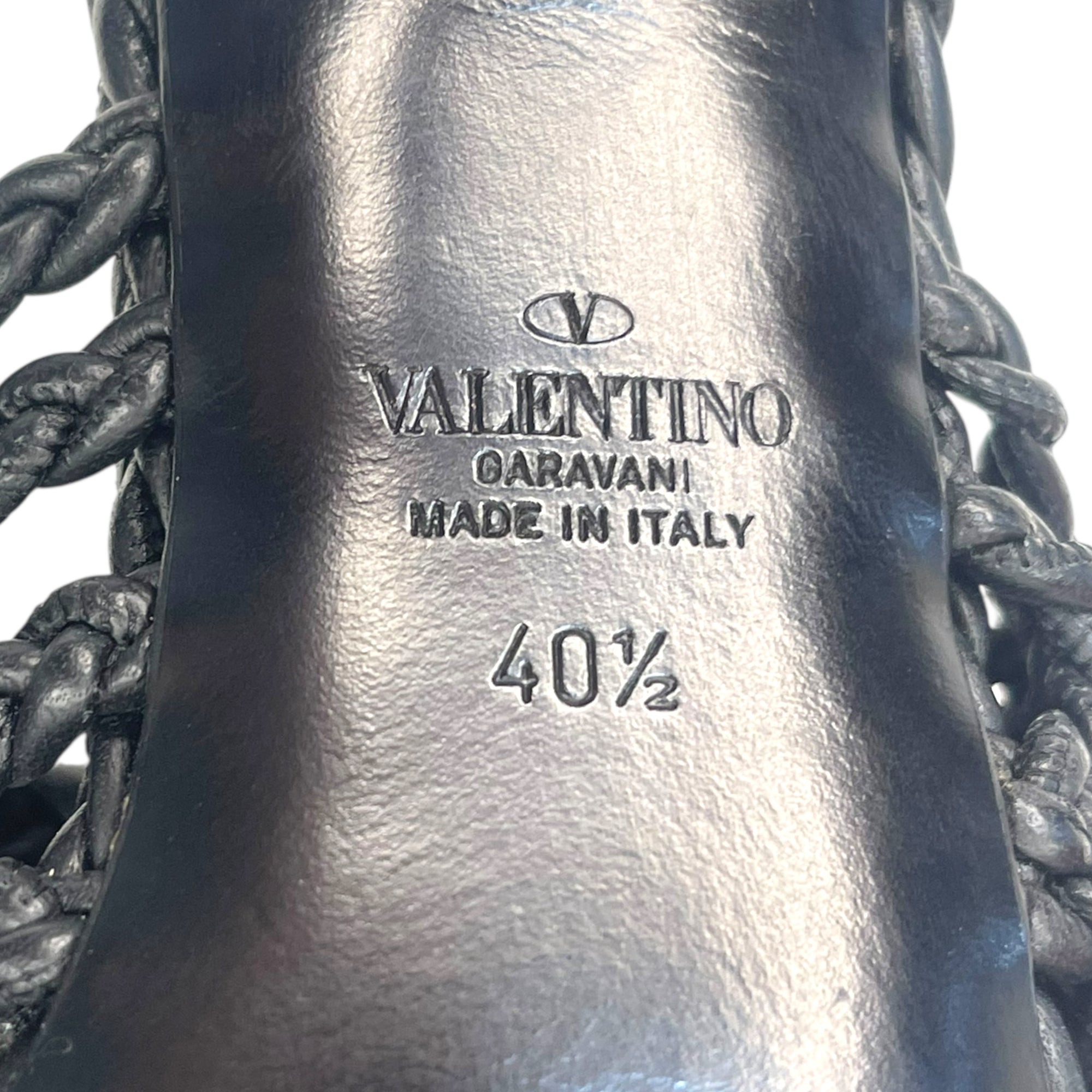 Valentino Garavani Black Braided Roman Stud Slide Sandals EU 40.5