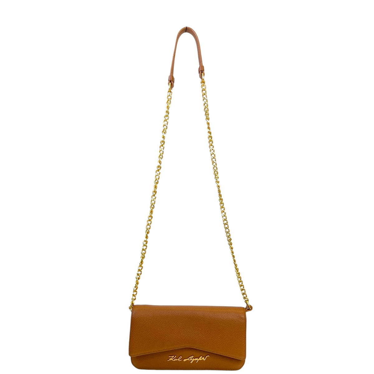 Karl Lagerfeld K/Pebble Chain Evening Clutch Brown Leather