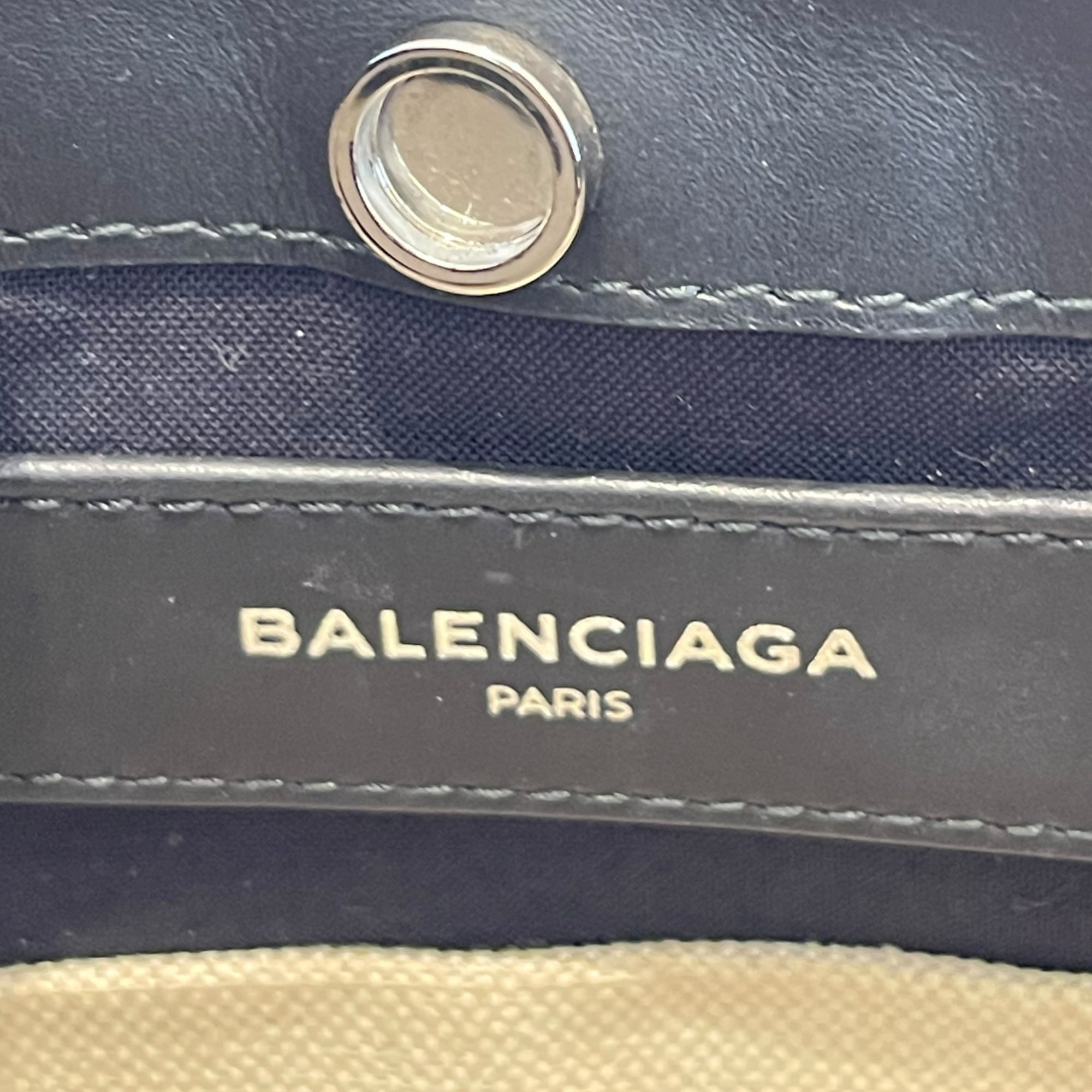 Balenciaga Navy Pochette Bag Beige Canvas/Black Leather Trim