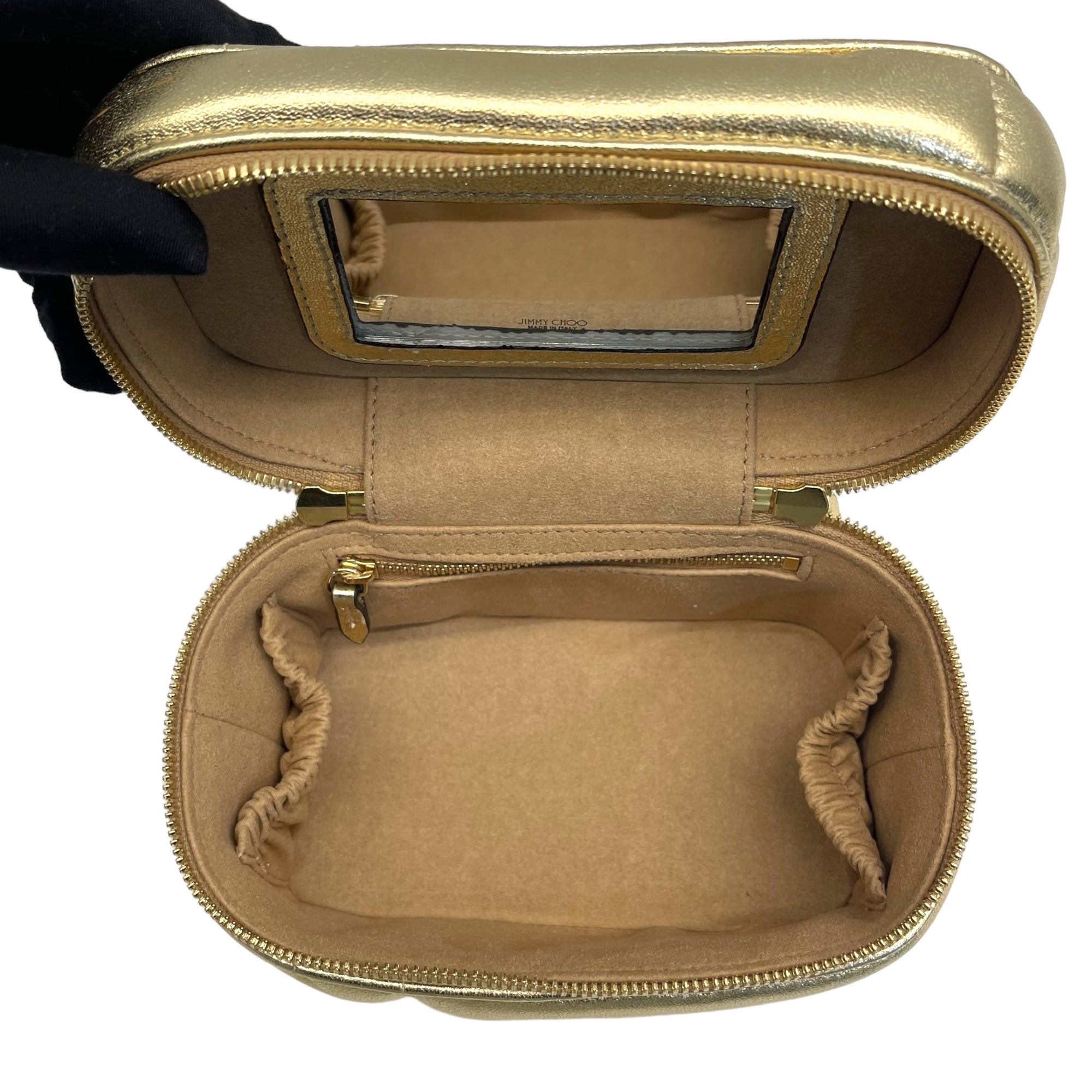 Jimmy Choo Gold Quilted Nappa Leather Vanity Case