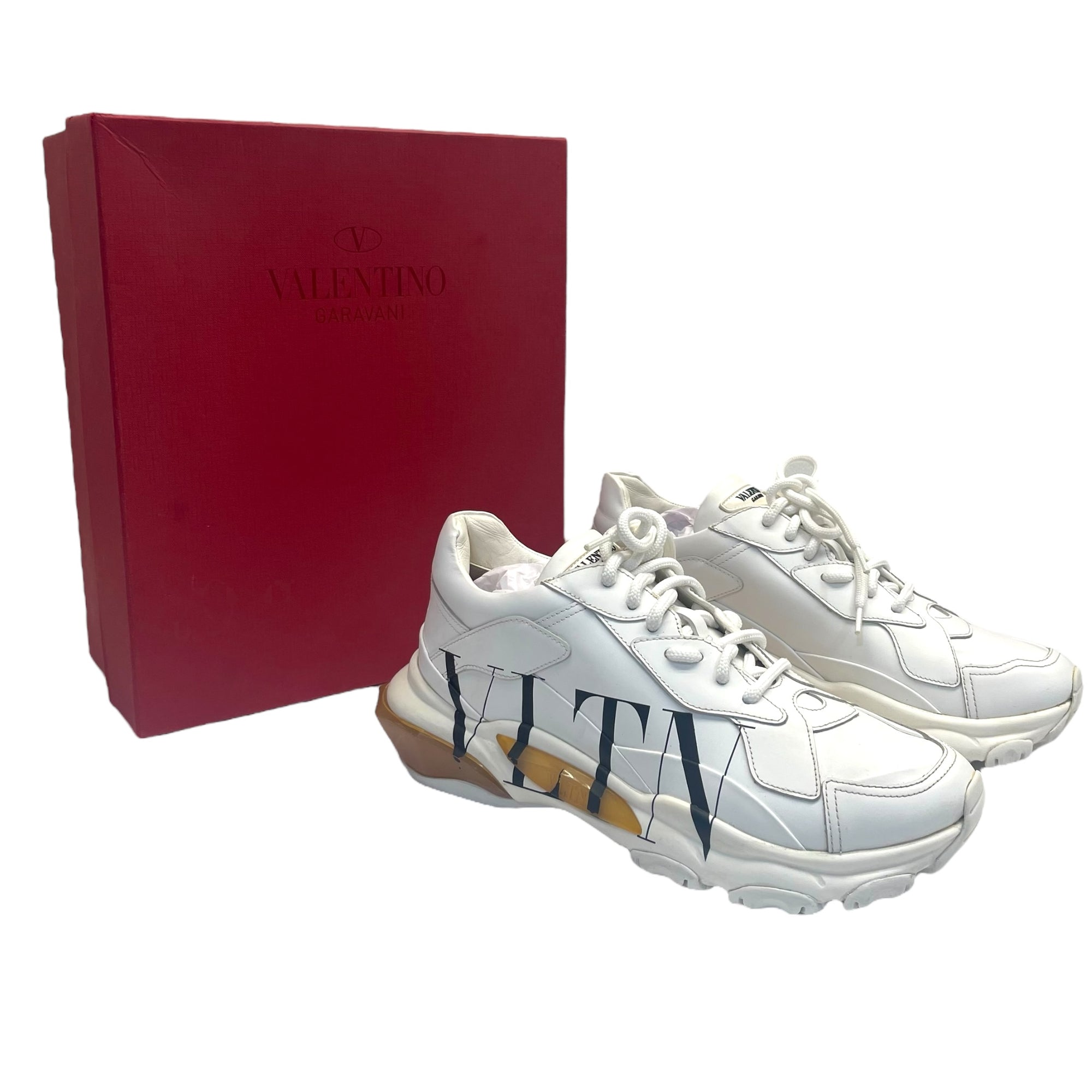 Valentino White Leather VLTN Bounce Low Top Sneakers Size EU 39