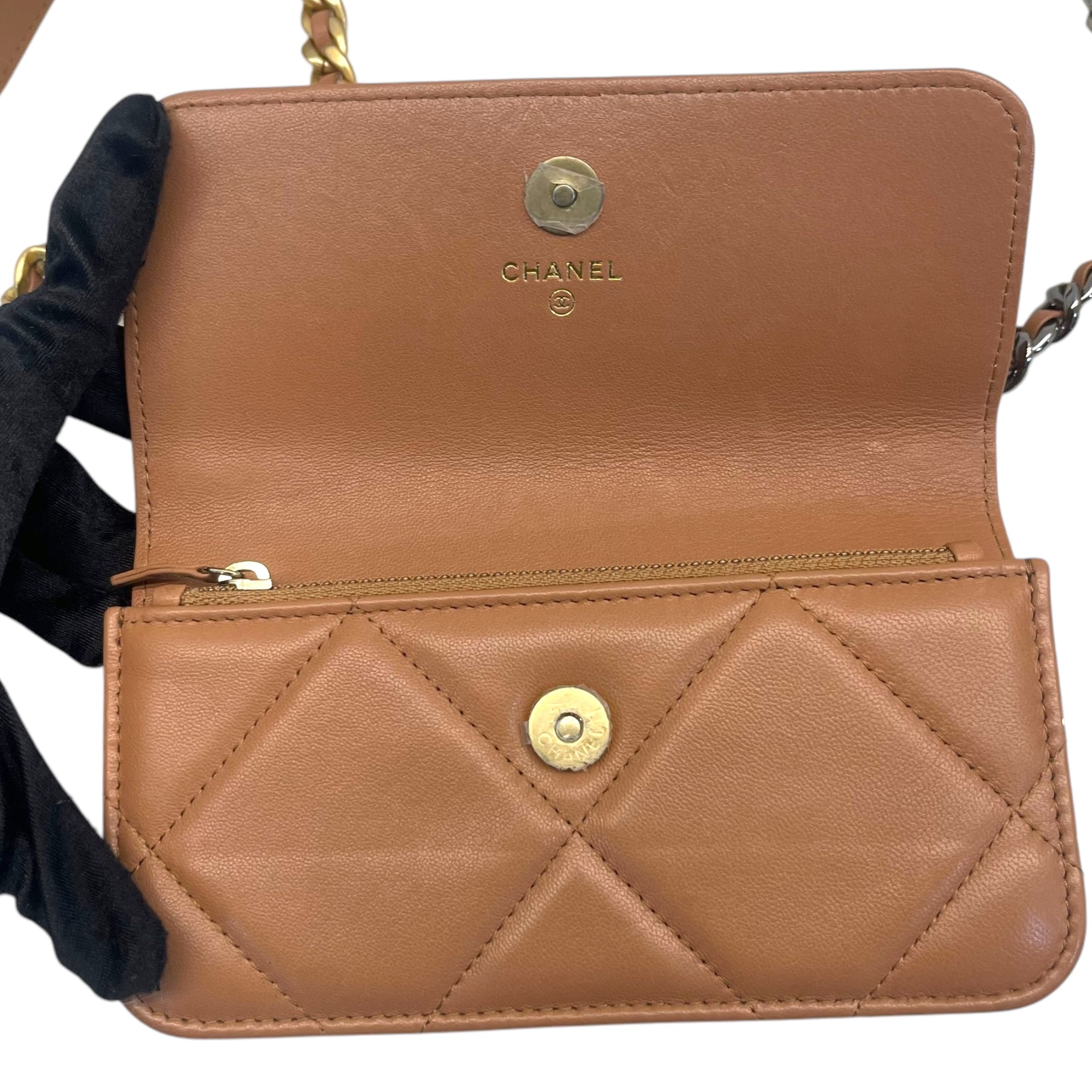 Chanel Beige Pink Quilted Leather Chanel 19 Wallet on Chain
