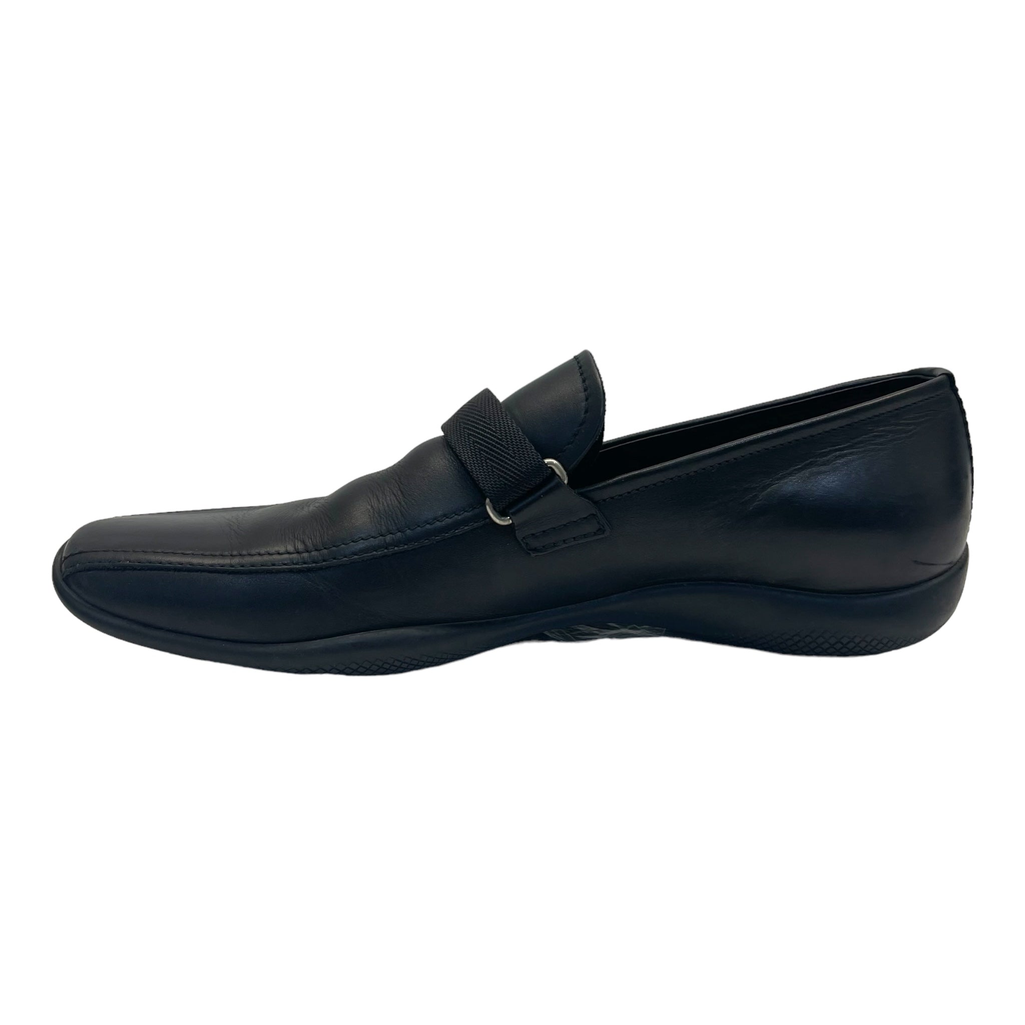 Prada Buckle Driving Loafers in Black Leather Size EU 41.5