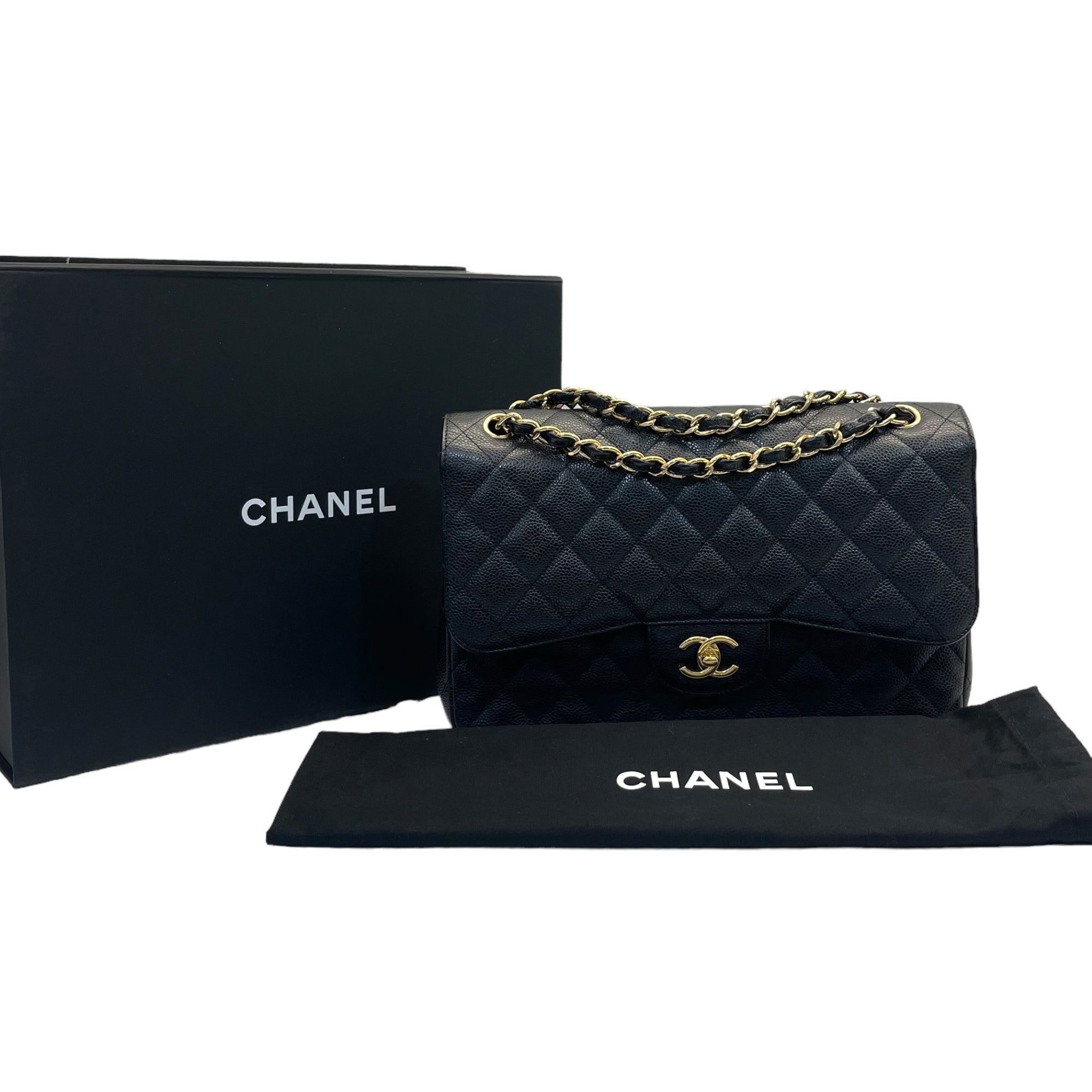 Chanel Black Quilted Caviar Jumbo Classic Double Flap Bag