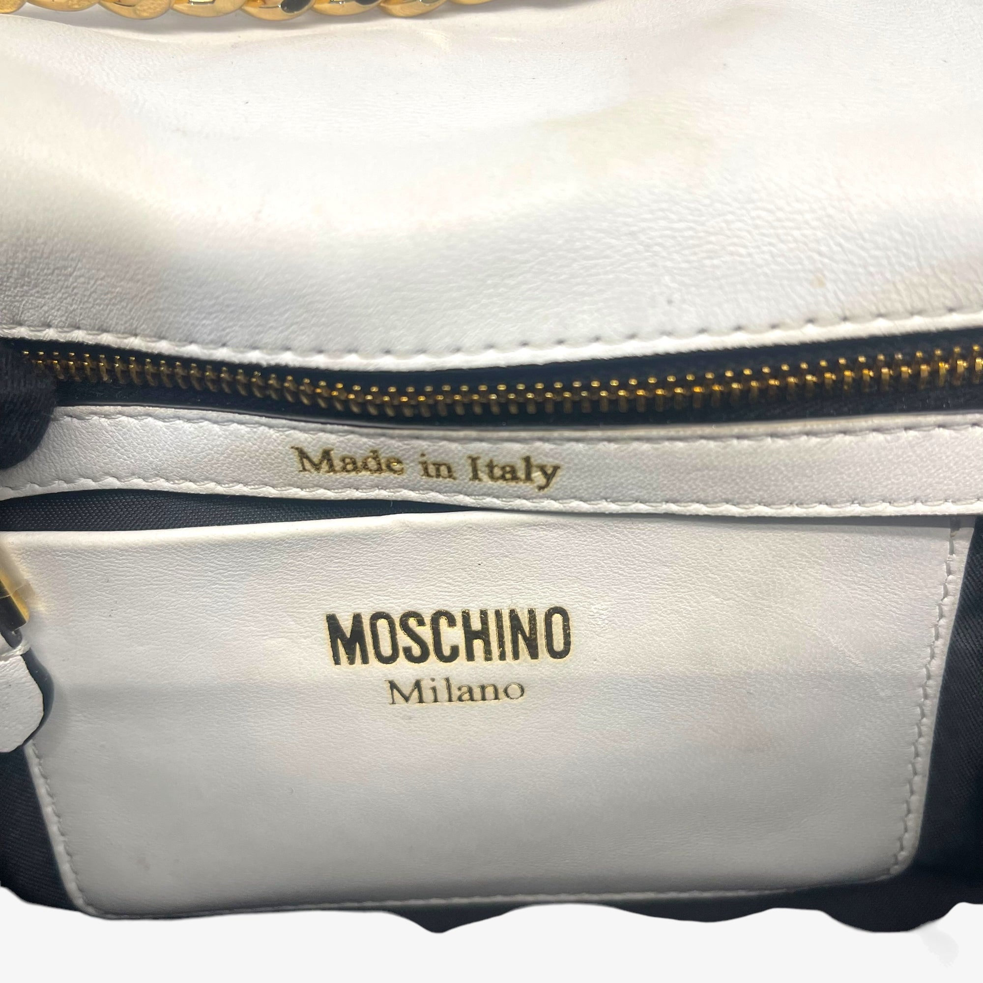 Moschino White Leather Capsule Biker Jacket Shoulder Bag