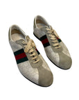Gucci Off White Guccissima Leather and Suede Web Low Top Sneakers EU 43