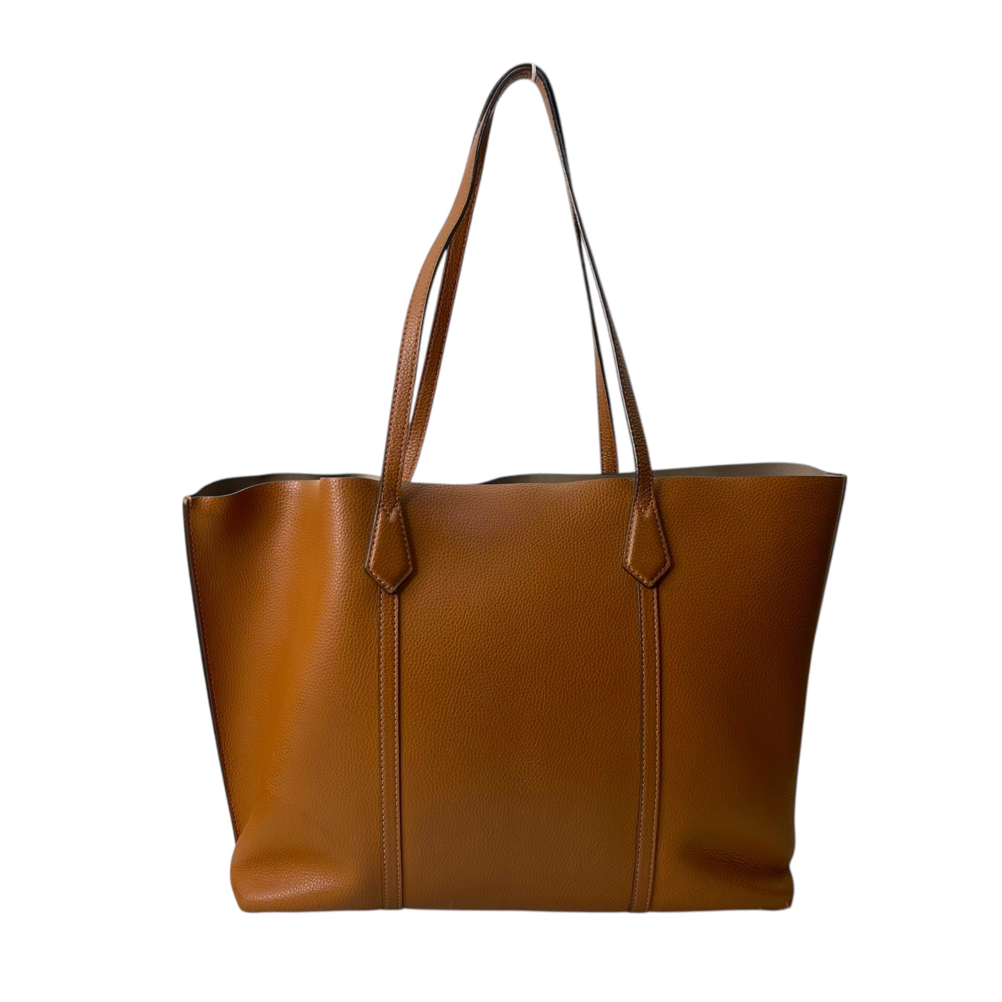 Tory Burch Brown Leather Triple Compartment Perry Tote Bag