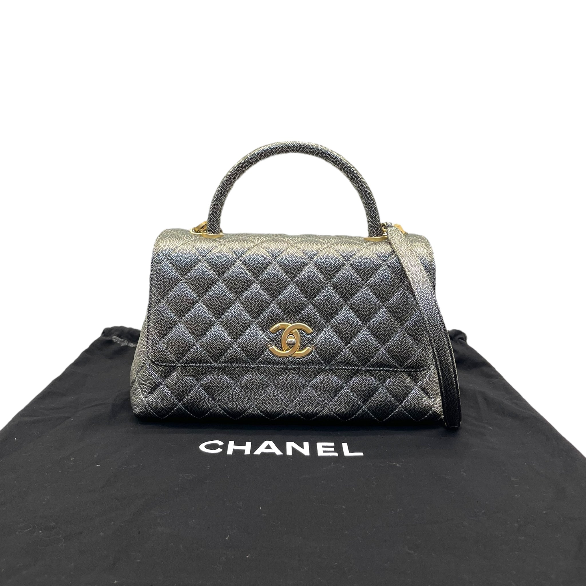 Chanel Grey Caviar Leather Coco Top Handle Bag