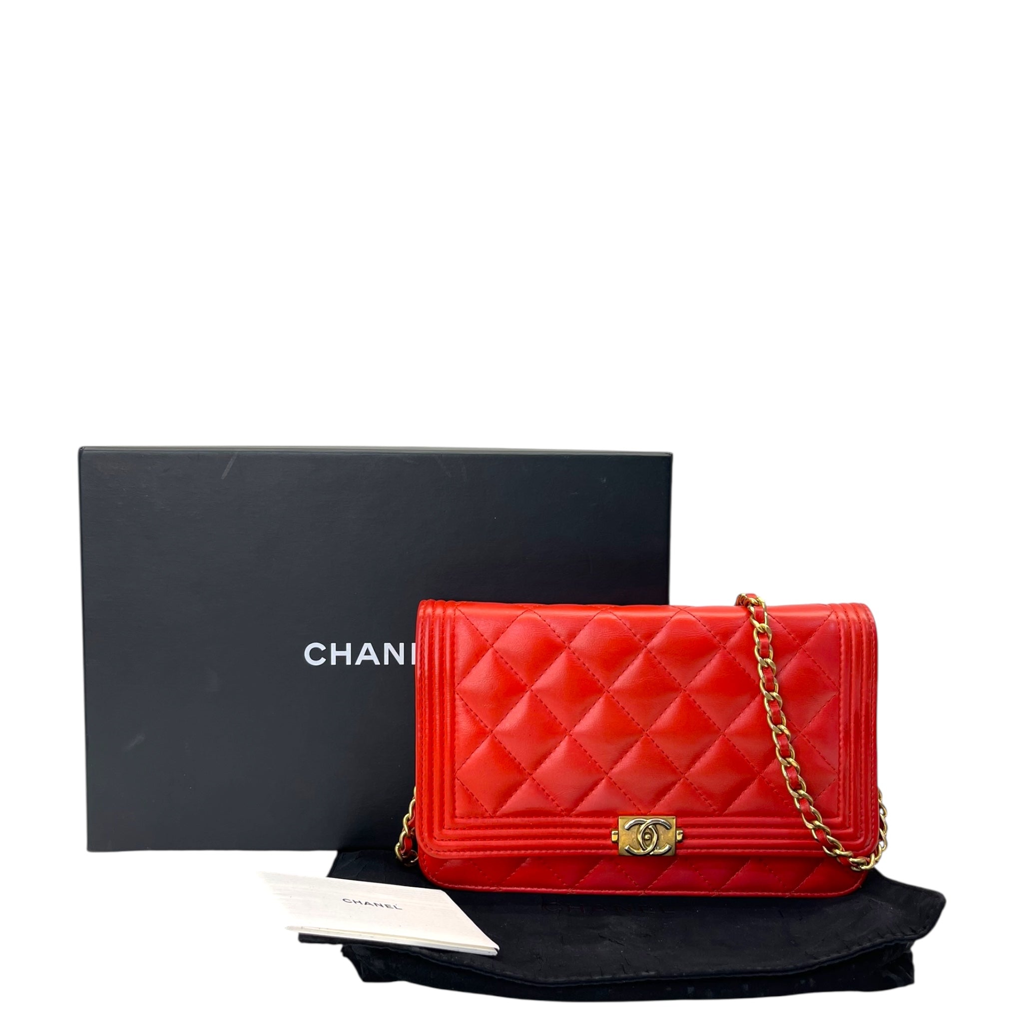Chanel Boy Wallet On Chain Red Quilted Leather