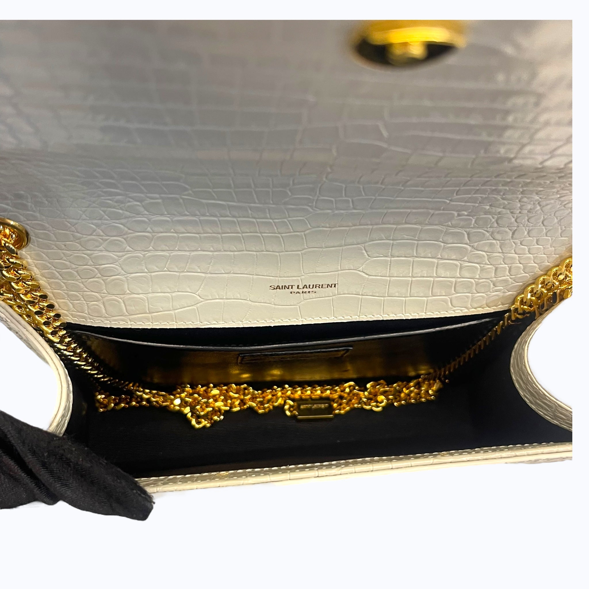 Saint Laurent White Croc Embossed Leather Small Kate Tassel Crossbody Bag