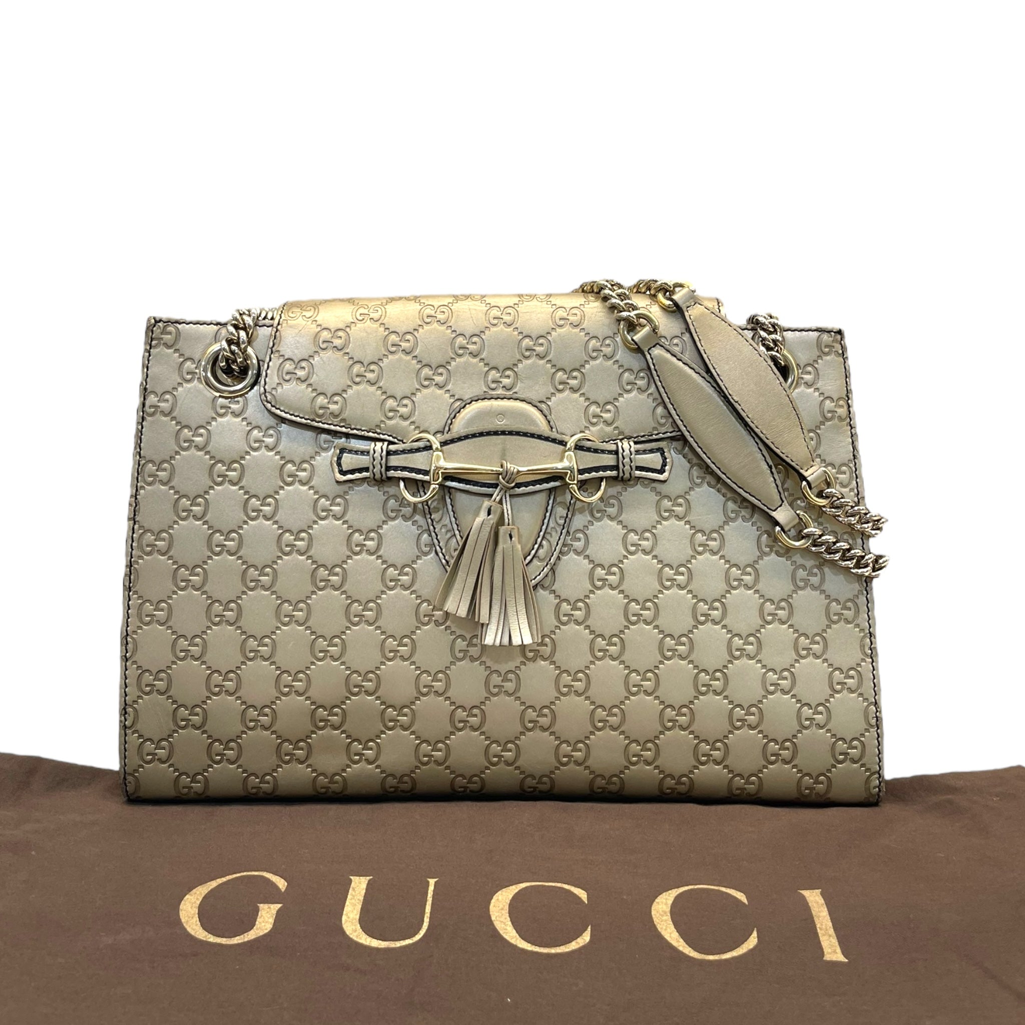 Gucci Metallic Beige Guccissima Leather Emily Chain Shoulder Bag