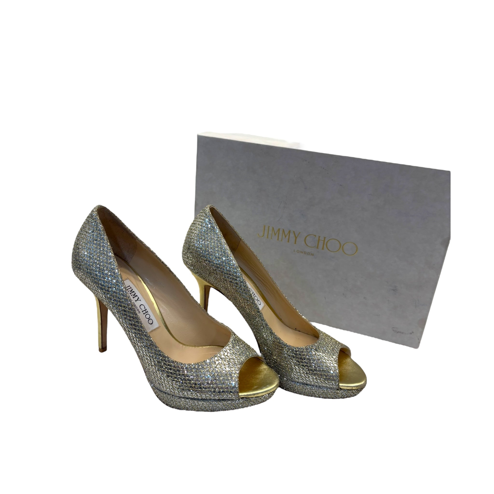 Jimmy Choo Shimmer Peep Toe Heels EU37