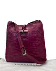 Longchamp Pink Croc Embossed Leather Crossbody Bag