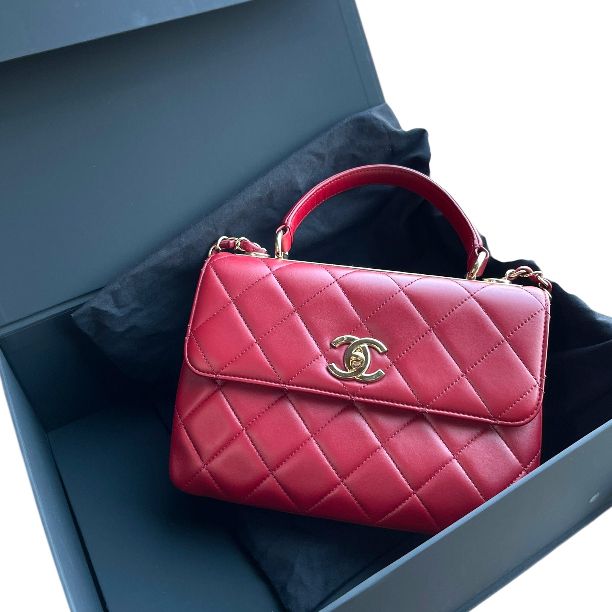 Chanel CC Trendy Small Dark Red GHW Full Set