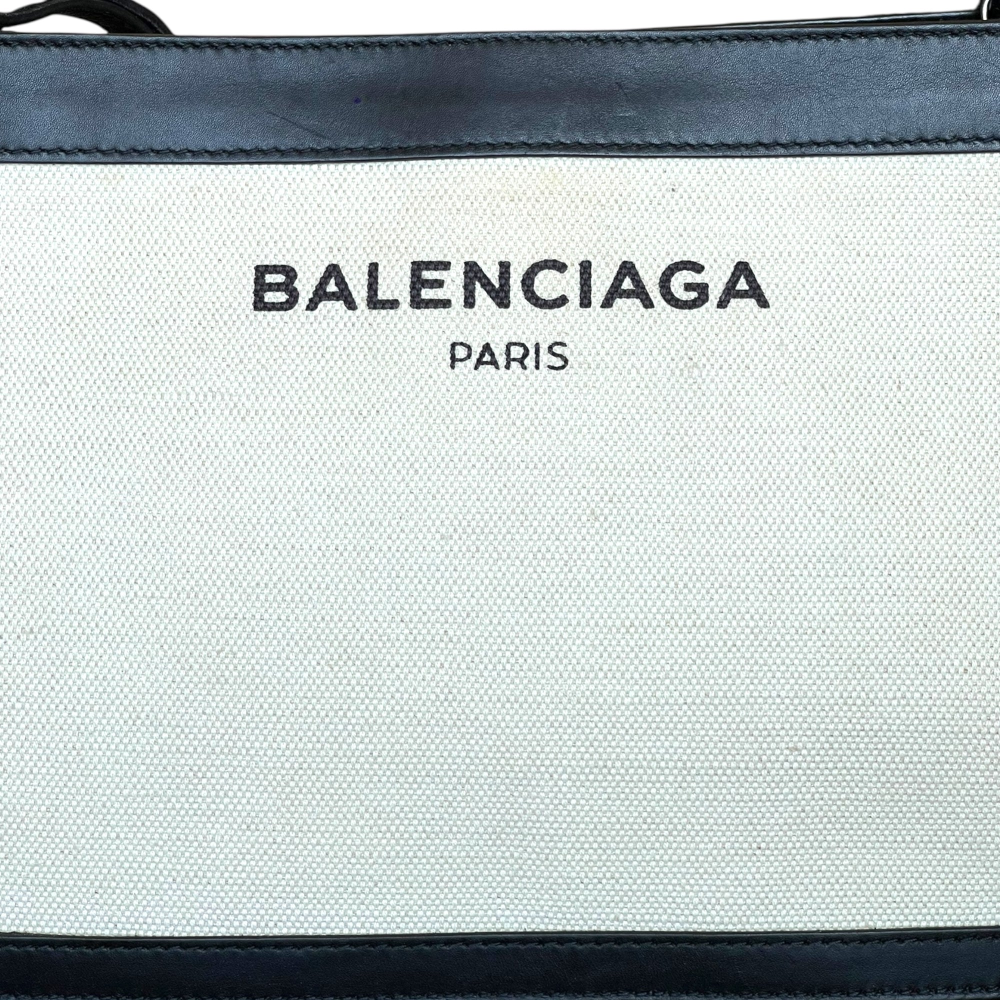Balenciaga Navy Pochette Bag Beige Canvas/Black Leather Trim