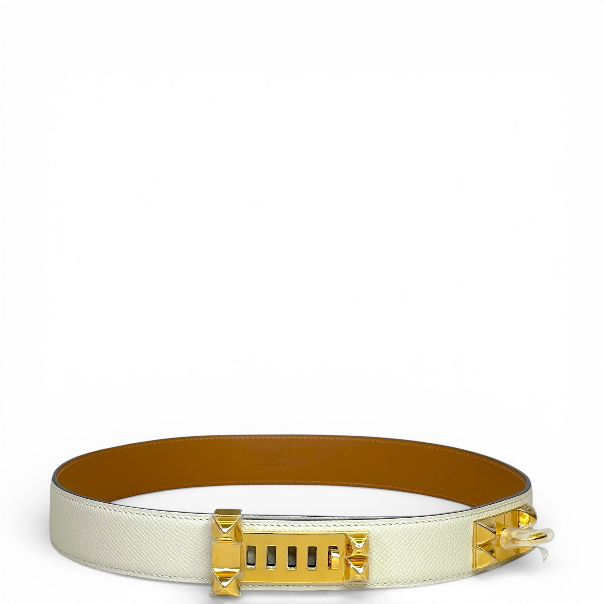 Hermès Collier de Chien 32 Belt White Epsom GHW 75 cm