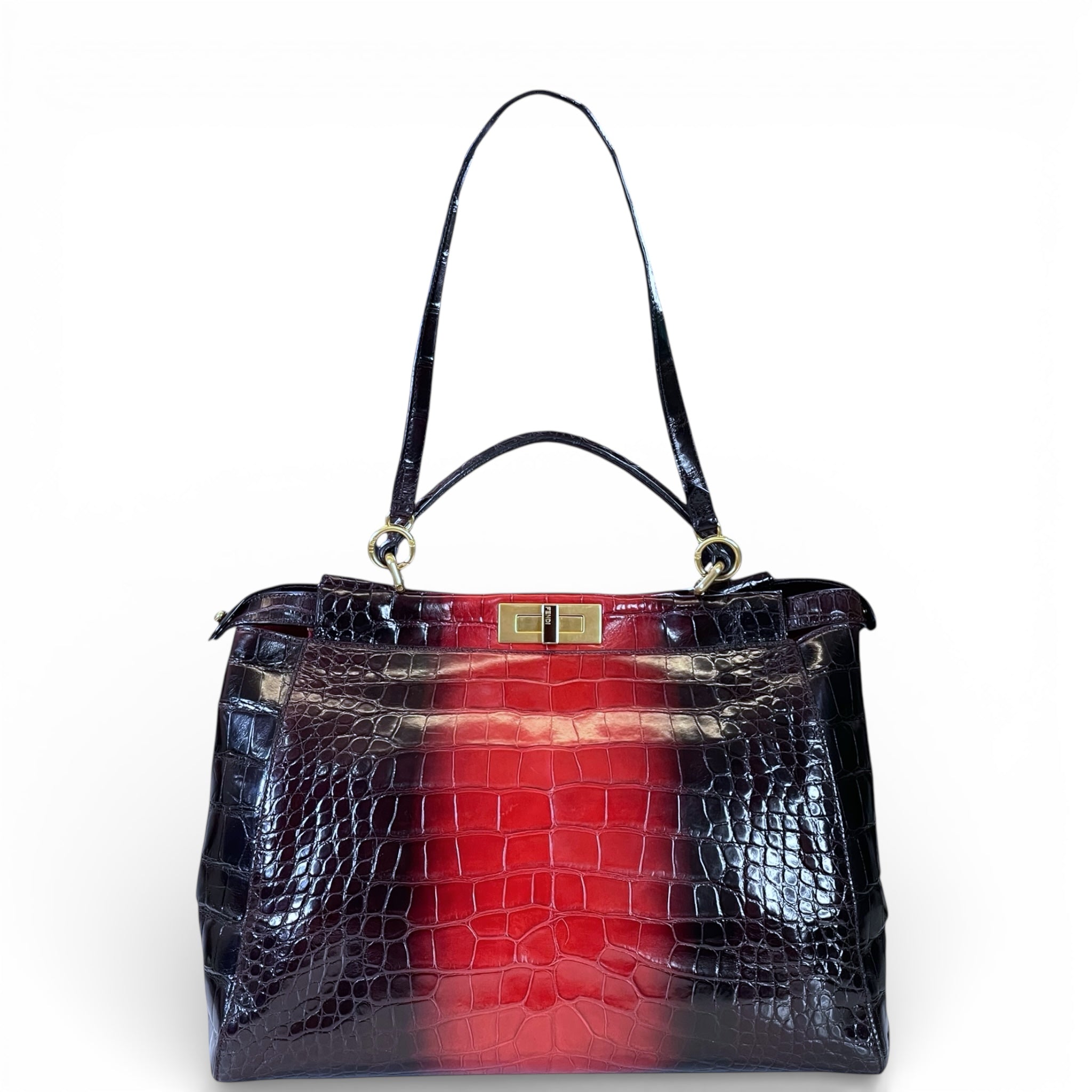 Fendi Iconic Peekaboo Tie and Dye Rouge Crocodile Bag