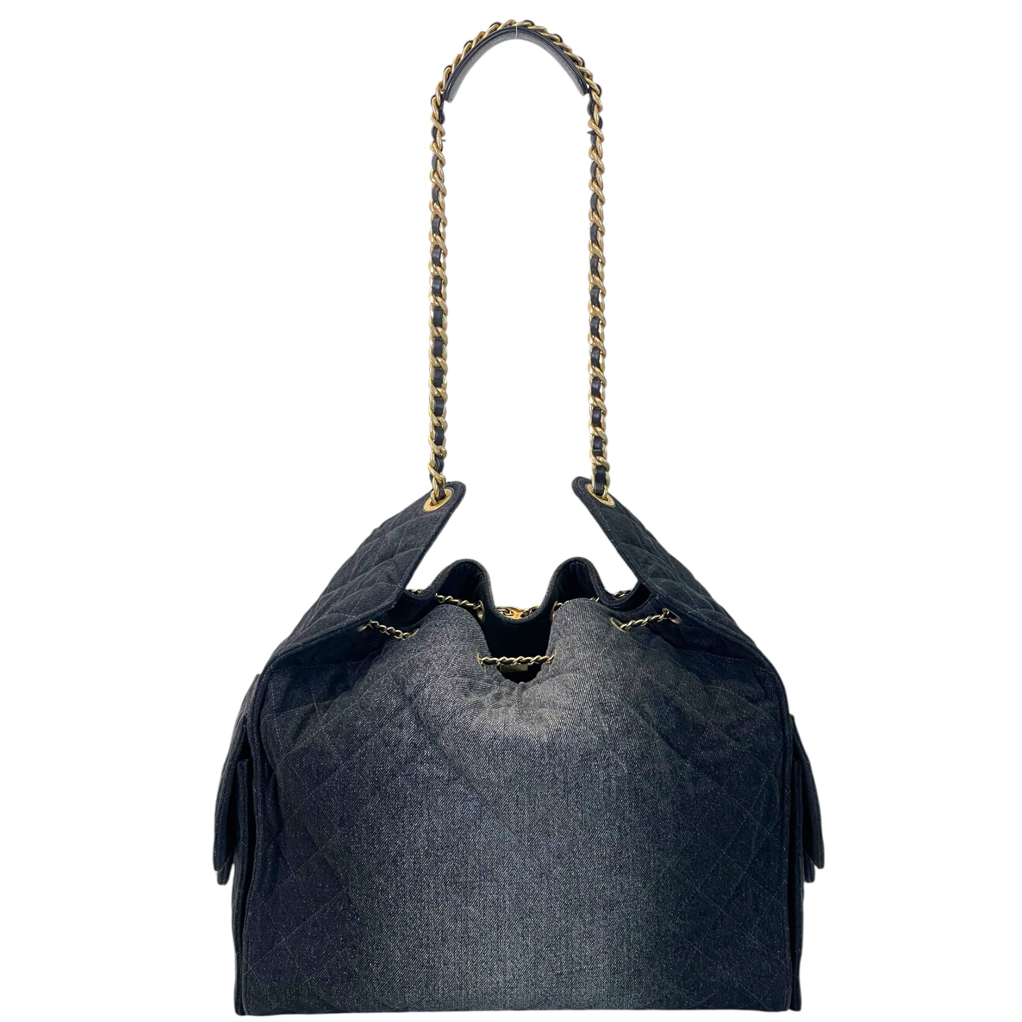 Chanel 25 Medium Handbag Black Washed Denim