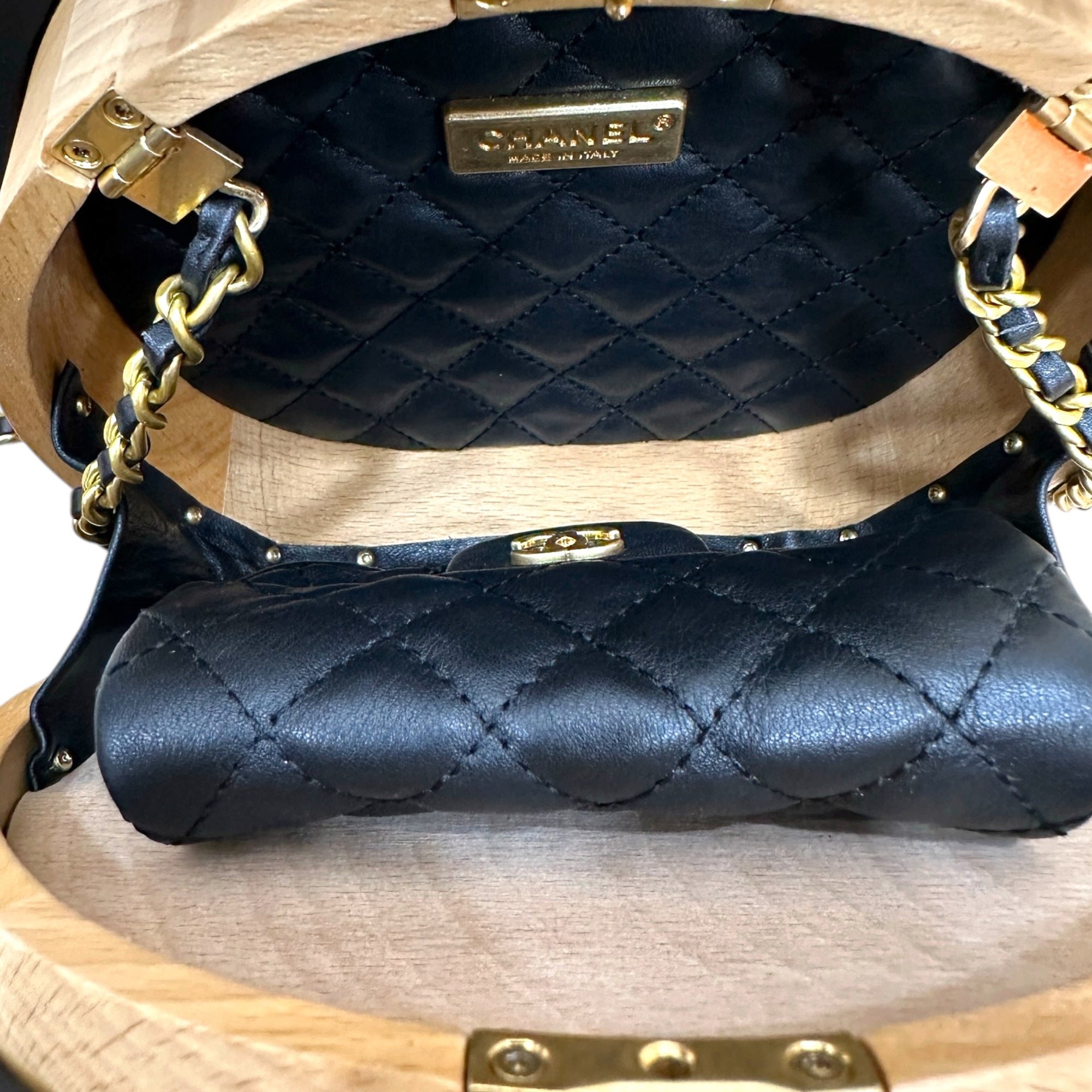 Chanel Beech Wood Lambskin Round CC Vanity Case