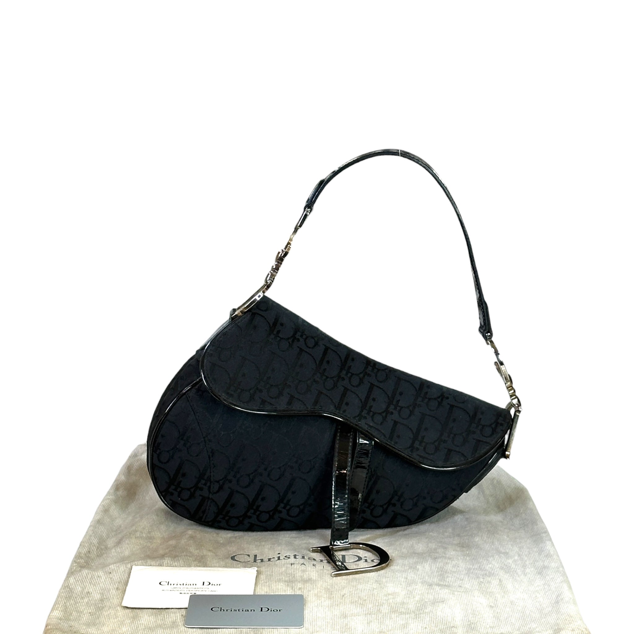 Dior Saddle Bag Black Oblique Canvas Patent Leather