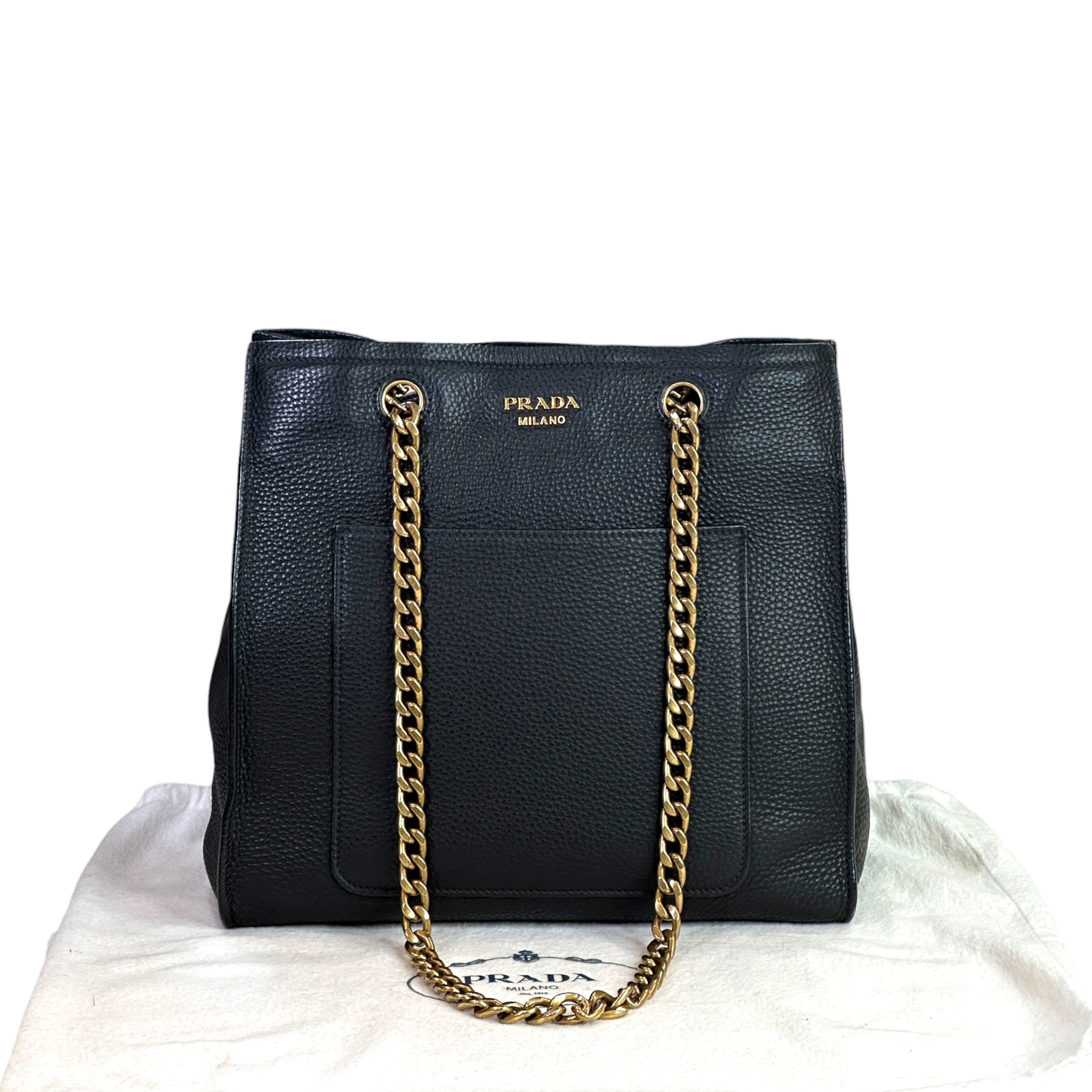 Prada Vitello Daino Leather Chain Shopper Tote
