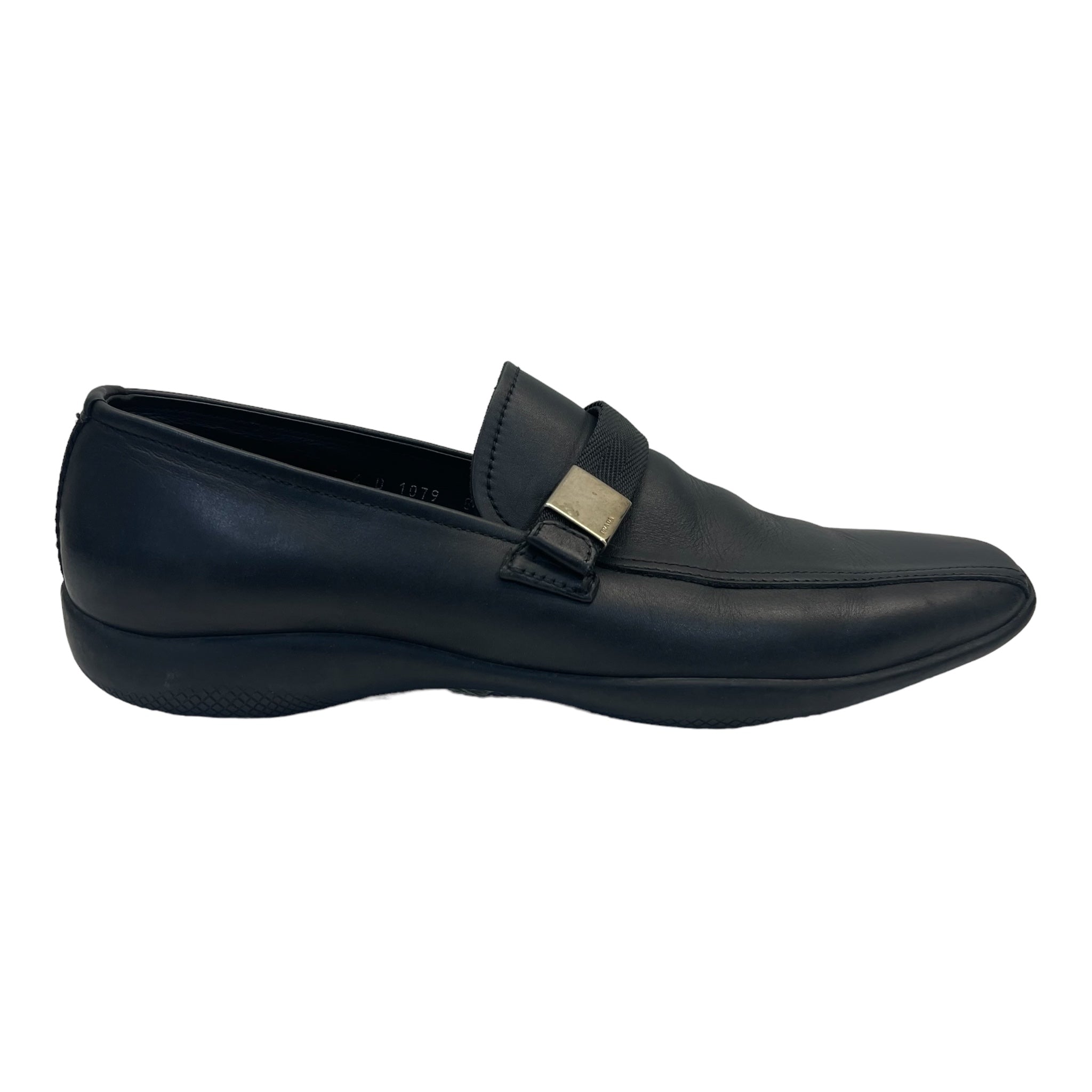 Prada Buckle Driving Loafers in Black Leather Size EU 41.5