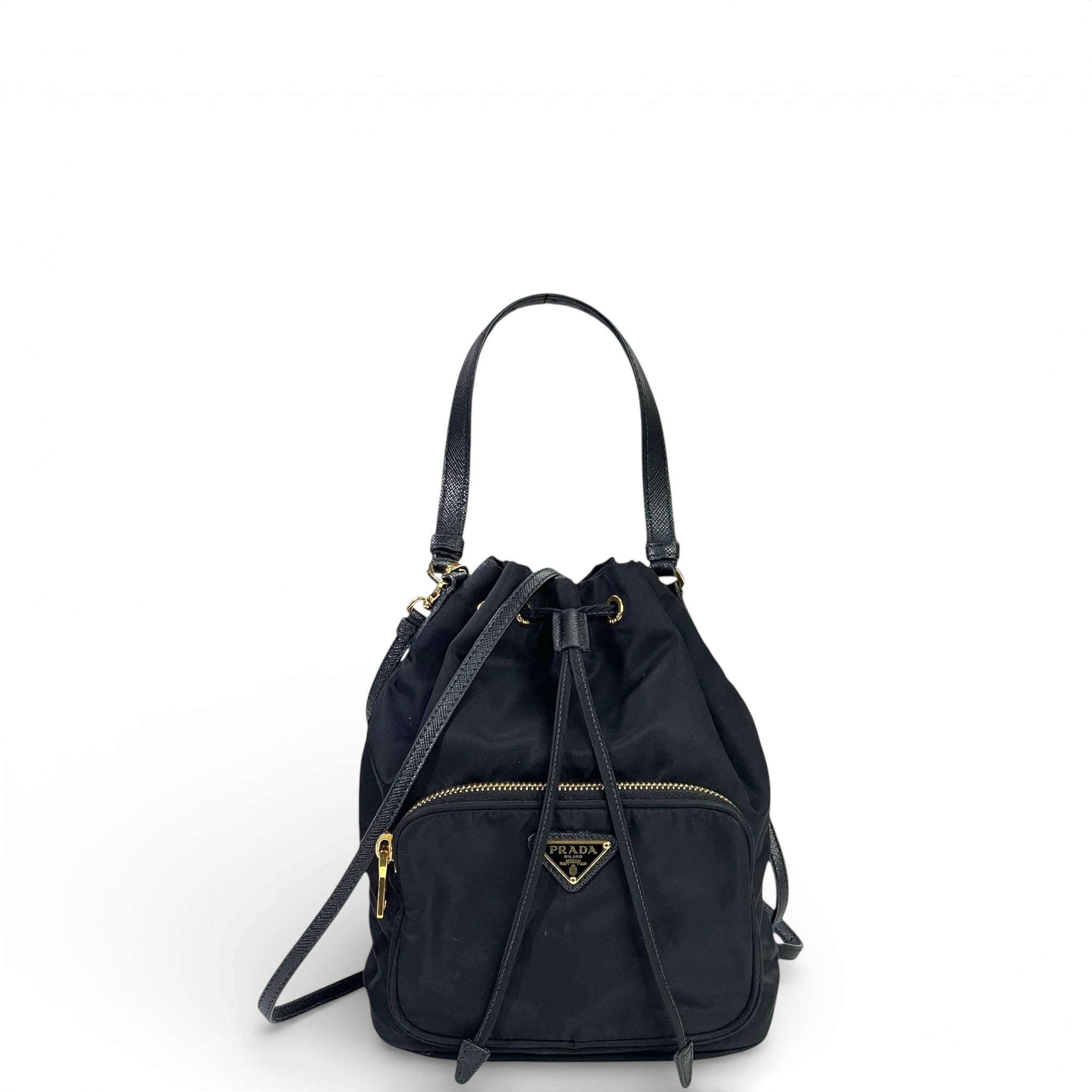 Prada Duet Re-Nylon Black Bucket Bag