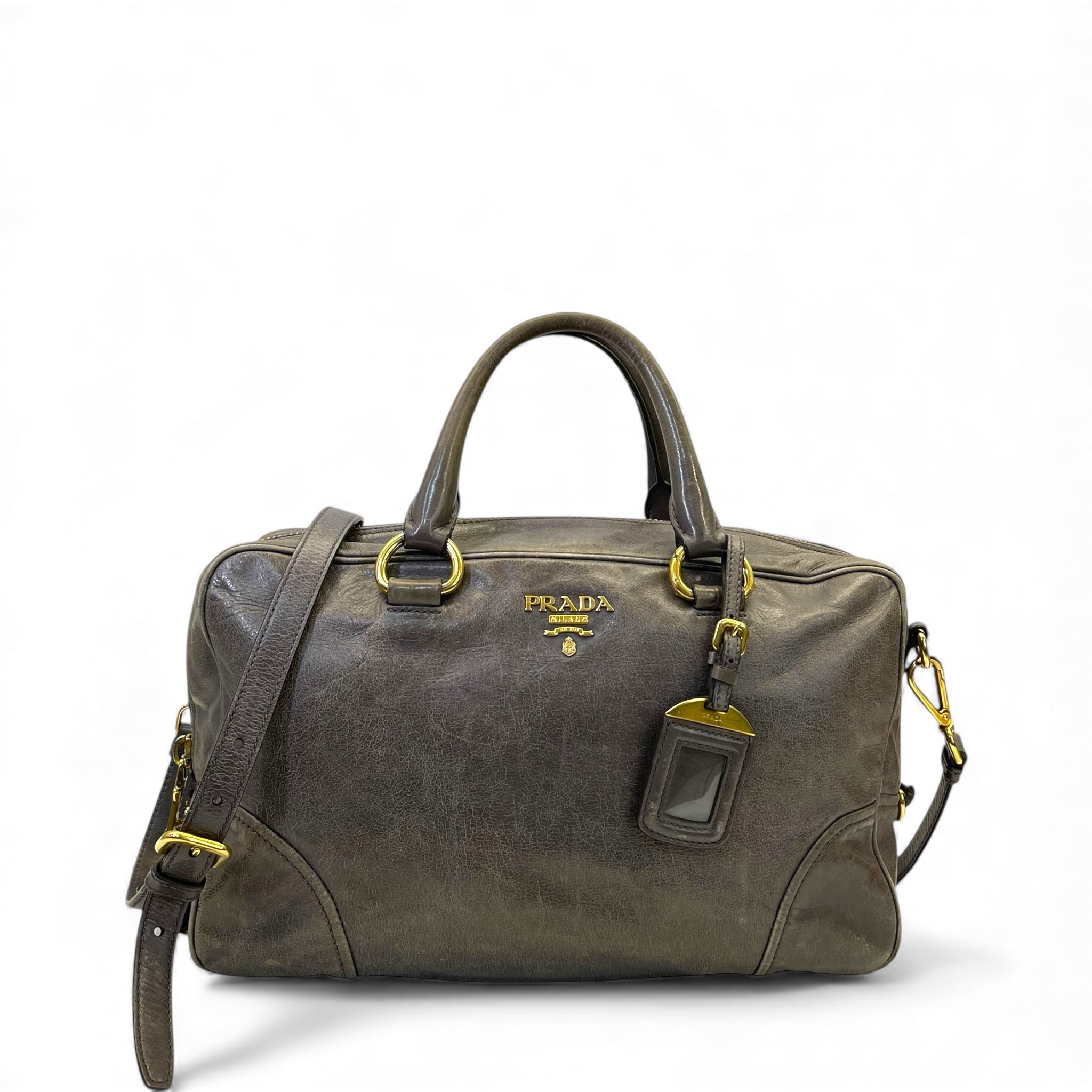 Prada Grey Vitello Shine Bauletto Bag