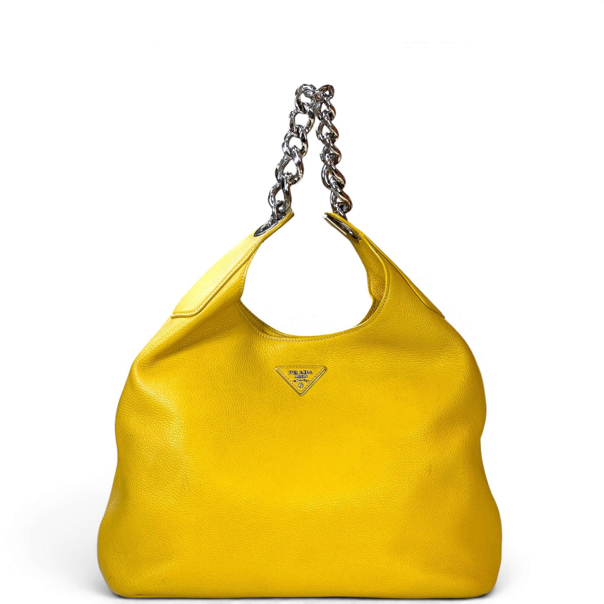 Prada Vitello Daino Chain Hobo Bag Yellow Leather